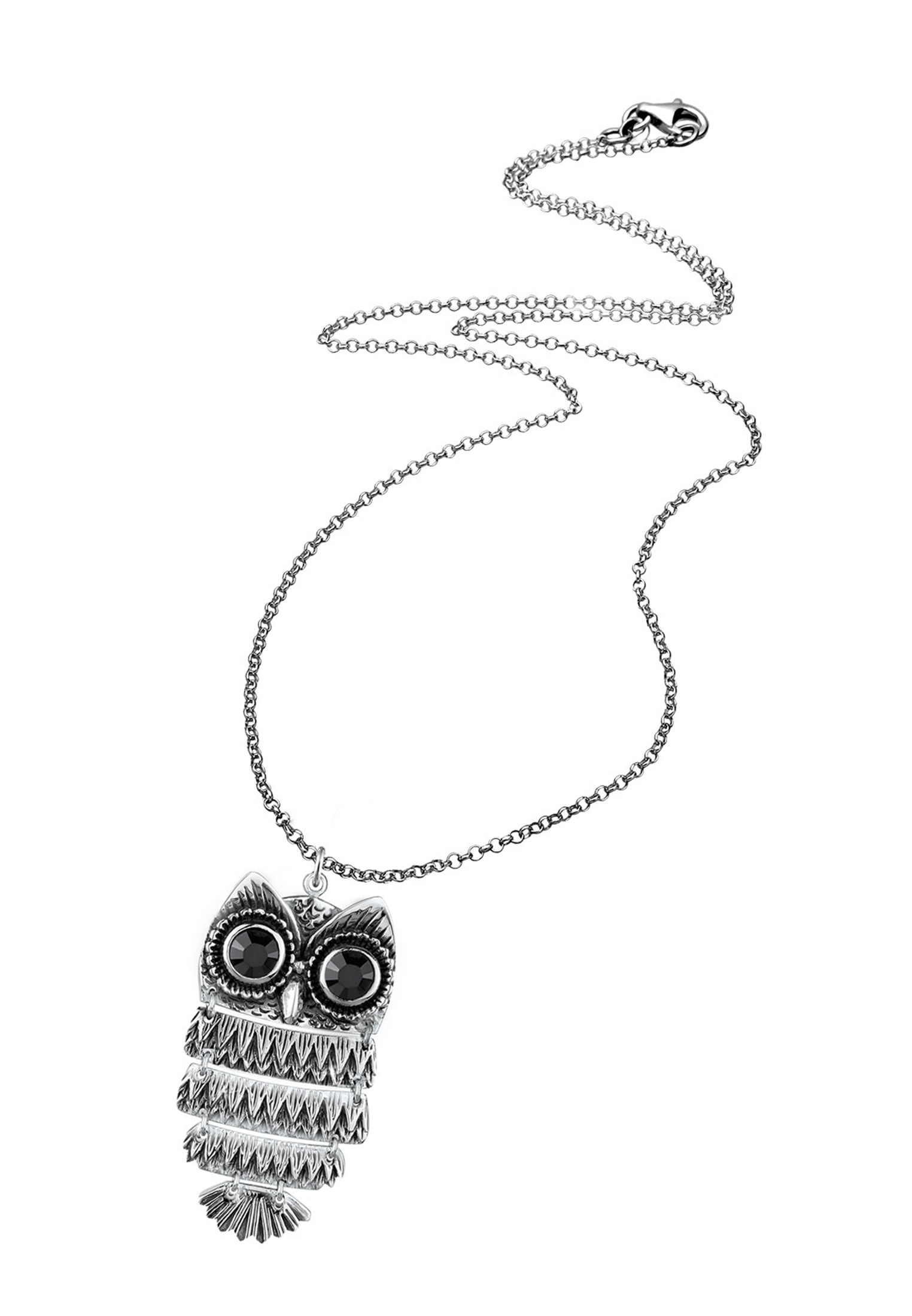 Elli Lange Kette »Halskette Eule Glas Kristall Schwarz 925 Sterling Silber«
