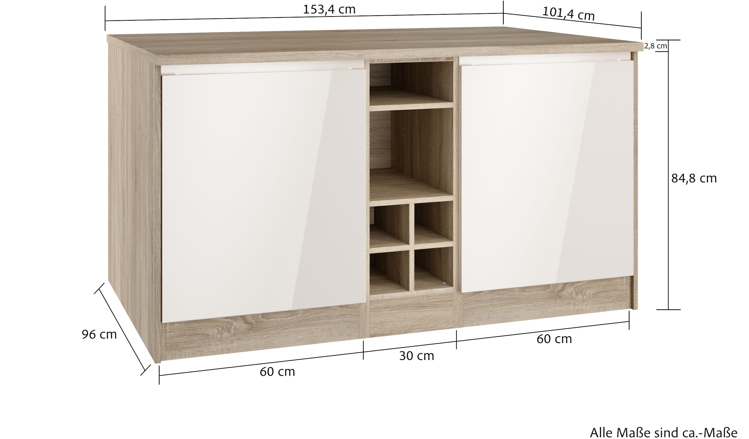 KOCHSTATION Kücheninsel »KS-Virginia«, Breite 153 cm, MDF-Fronten, Flaschenregal