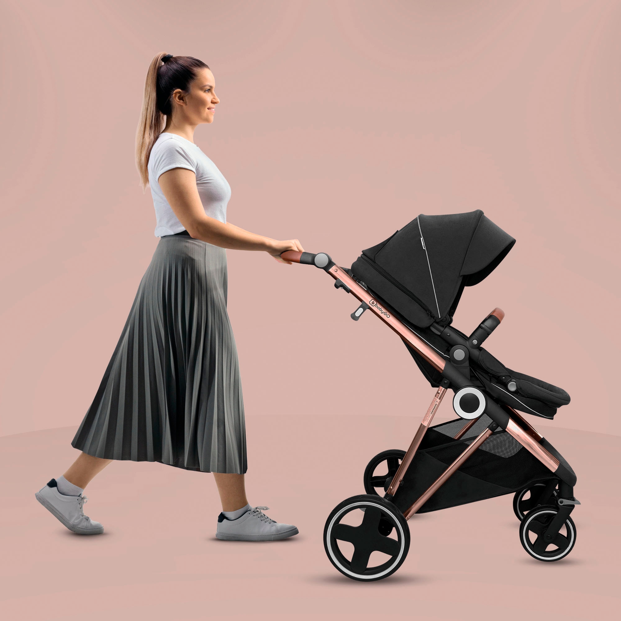 BabyGo Kombi-Kinderwagen »Halime 3in1«, inklusive Babywanne, Babyschale, Regenhaube & Wickeltasche