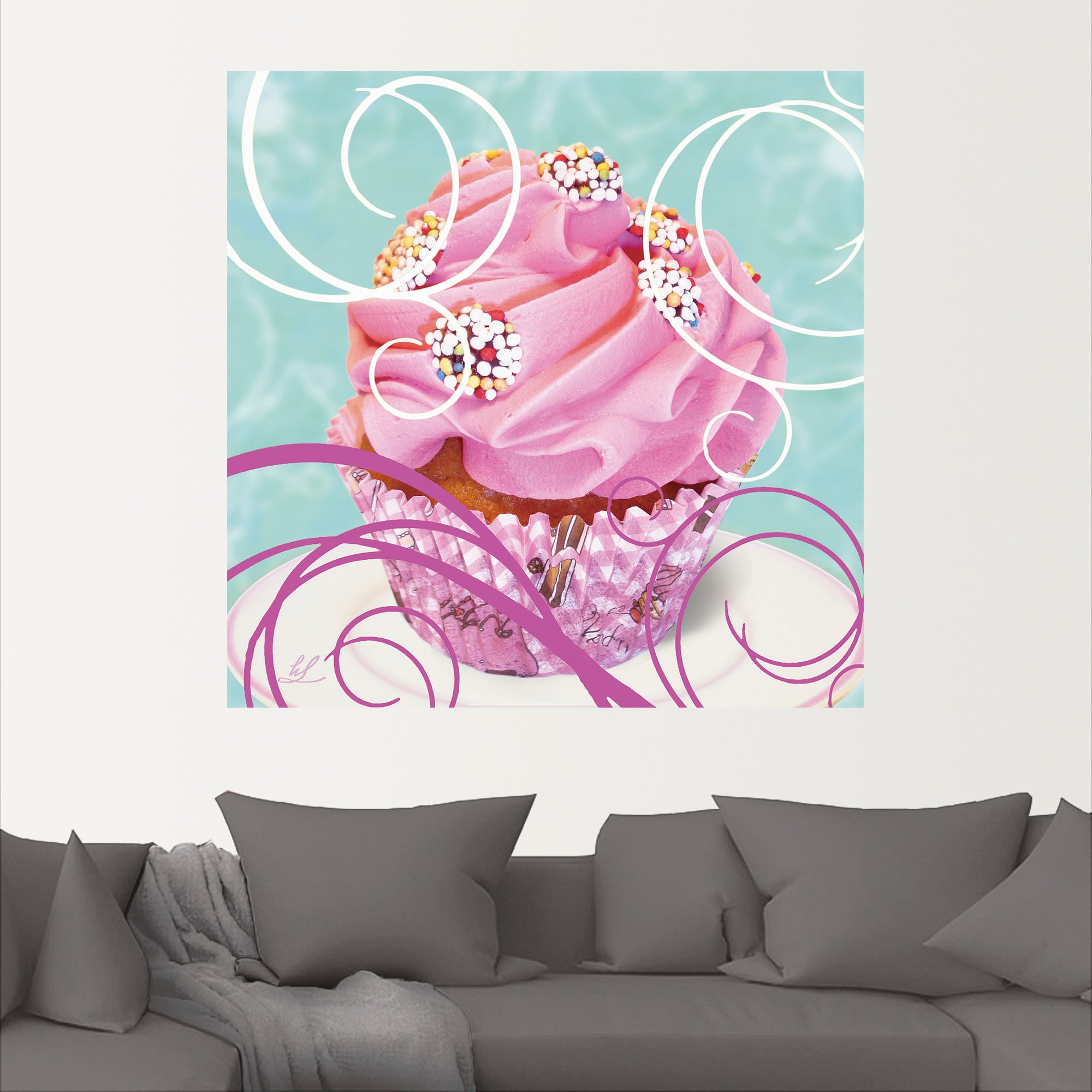 - kaufen auf oder Wandbild Kuchen«, Süßspeisen, (1 Größen Poster St.), in bequem petrol Artland Leinwandbild, Alubild, Wandaufkleber »Cupcake als versch.