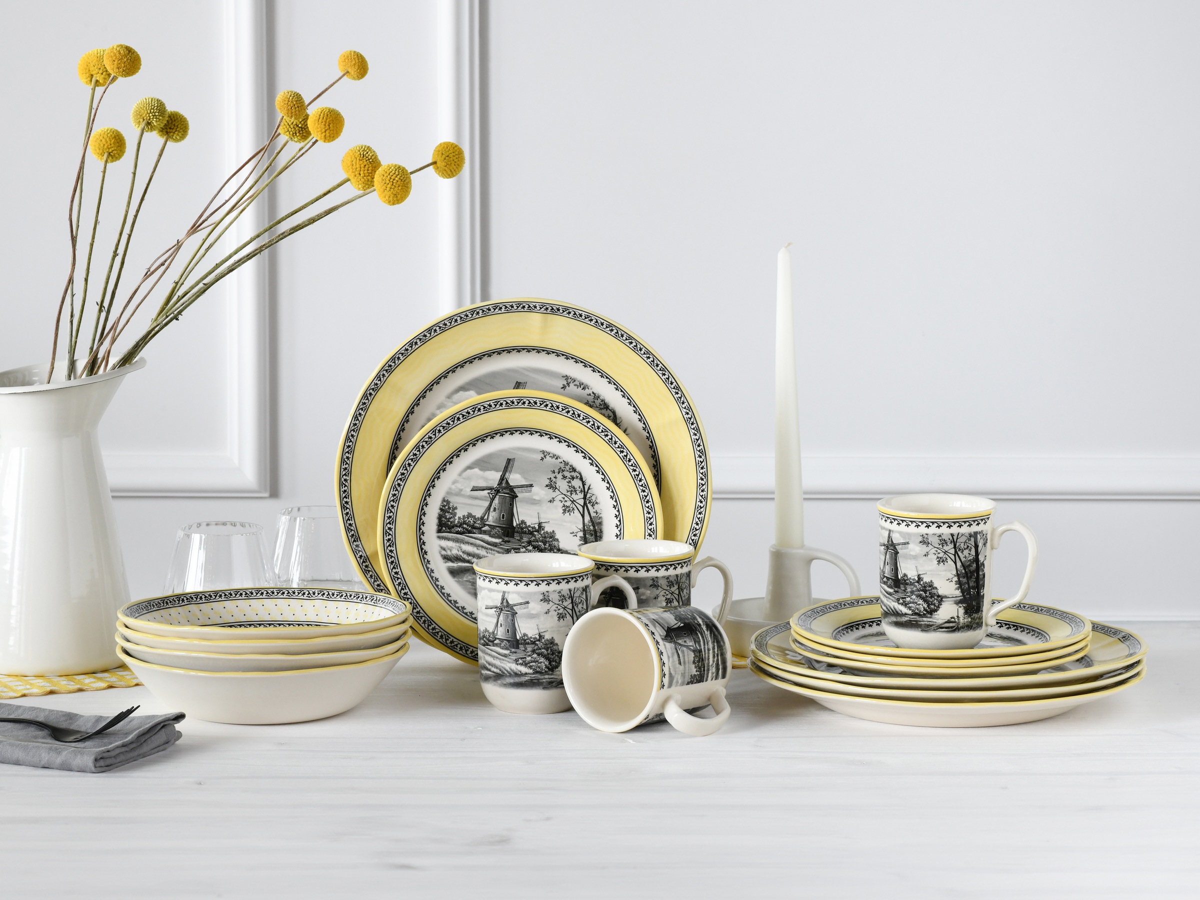 CreaTable Kombiservice »Windmühle Gelb, Kombi-Service 16-tlg« Traditionell, Nostalgie