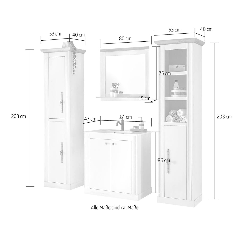 Home affaire Badmöbel-Set »WESTMINSTER«, (4 St.), im romantischen Landhausstil