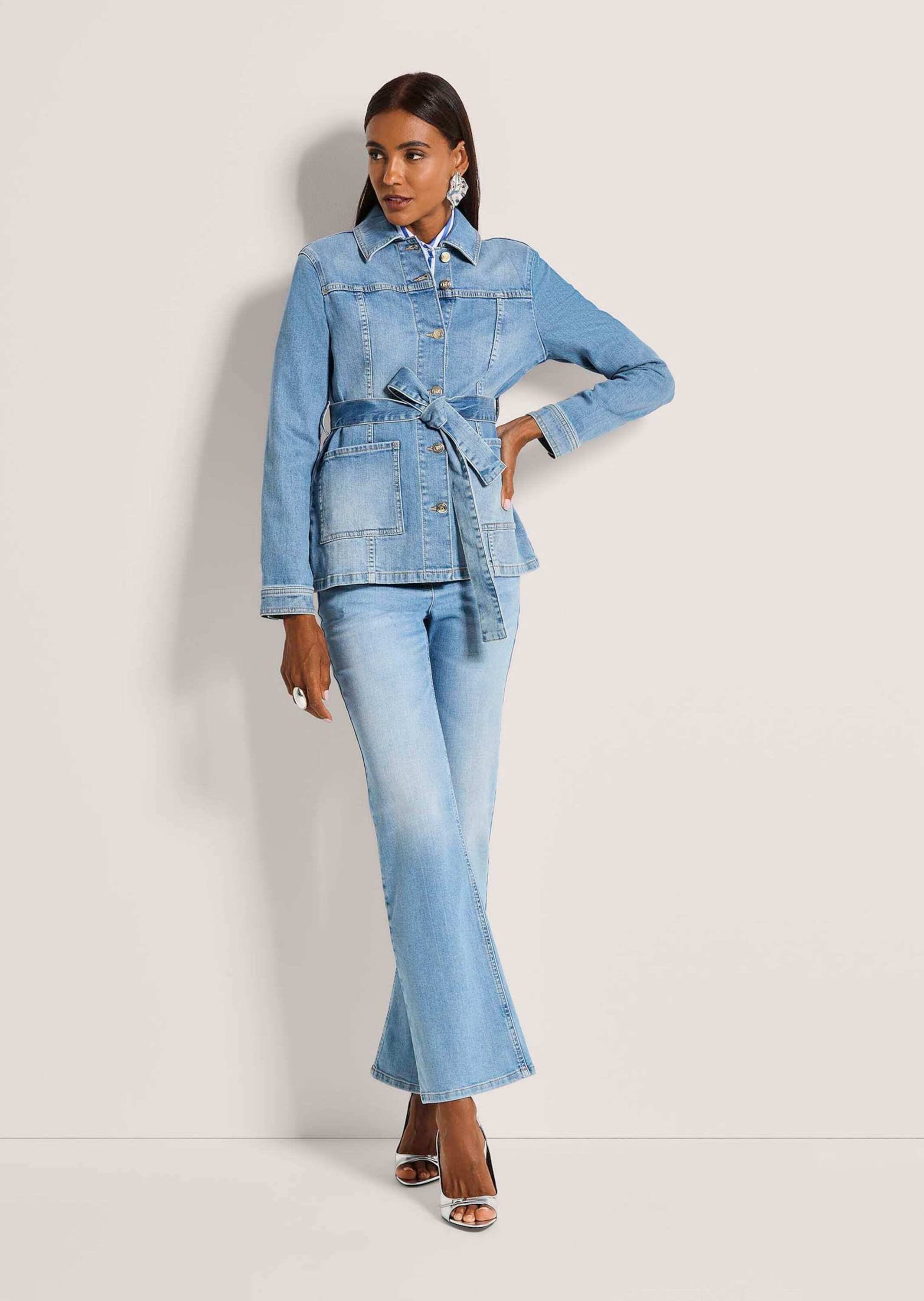 MADELEINE Kurzjacke »Jeansjacke Übergangsjacke im Safari-Look« Bindegürtel