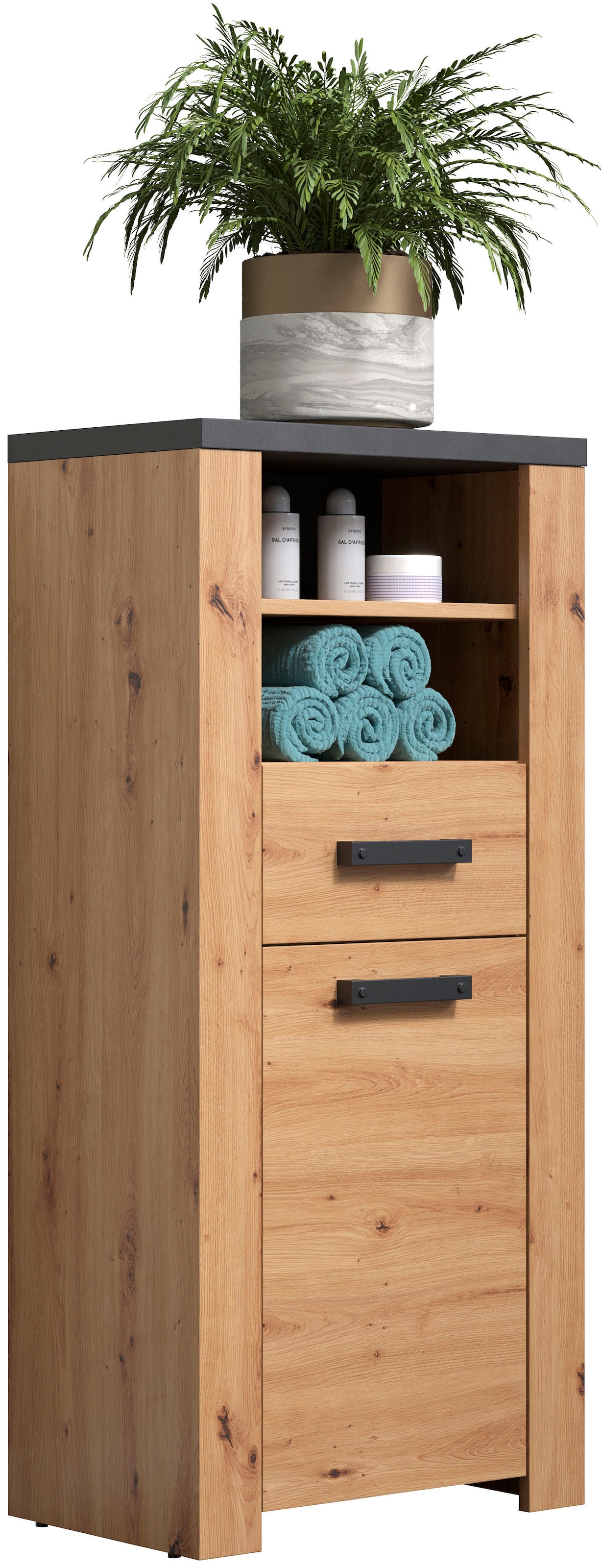 welltime Midischrank »Ambres«, (1 St.), Badschrank in matter Echtholzoptik - Maße (B/T/H) 53/35/118 cm