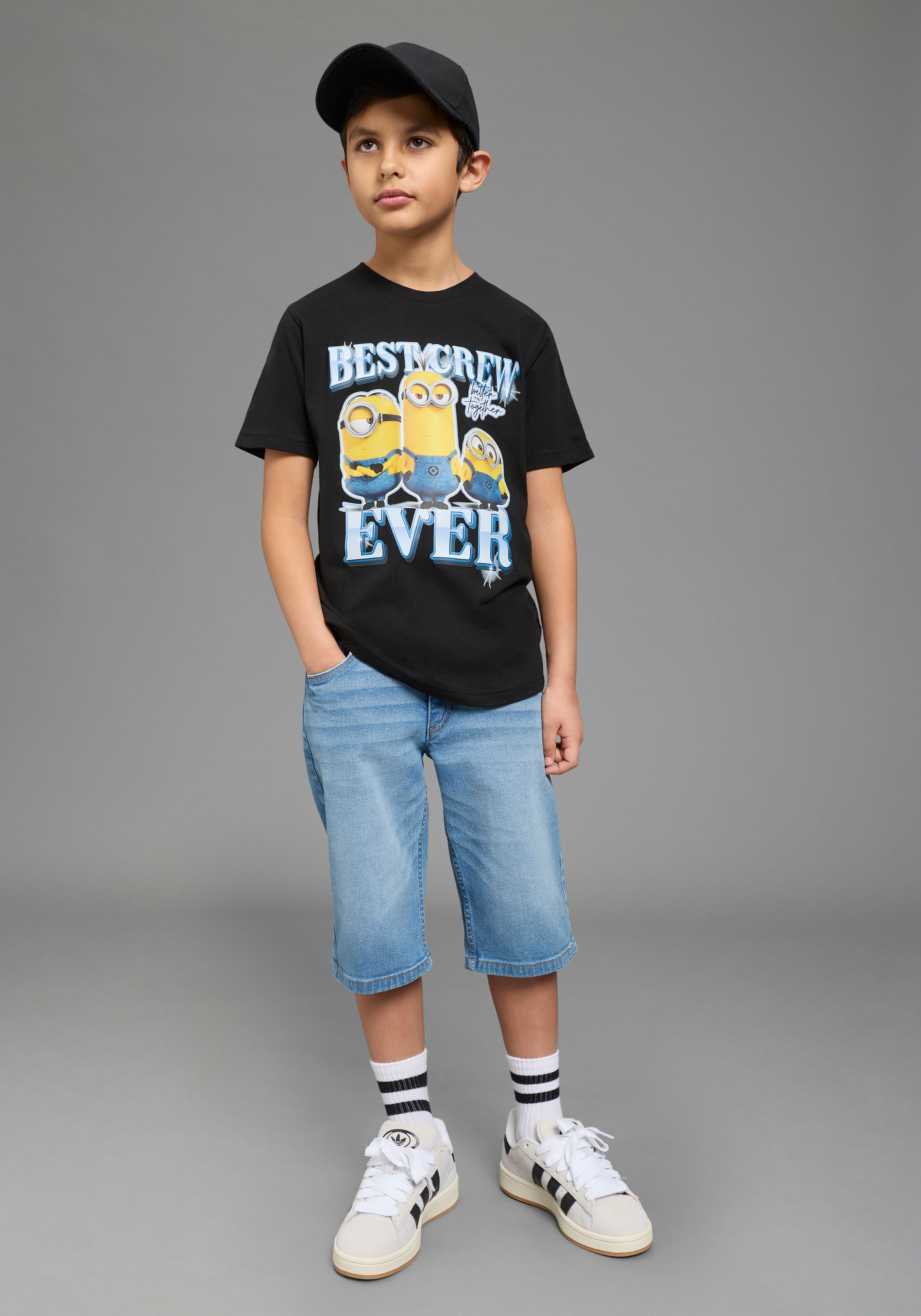 KIDSWORLD T-Shirt »MINIONS Shirt : BEST CREW EVER« Kurzarm, Rundhalsausschnitt, Basic Passform, aus Baumwolle