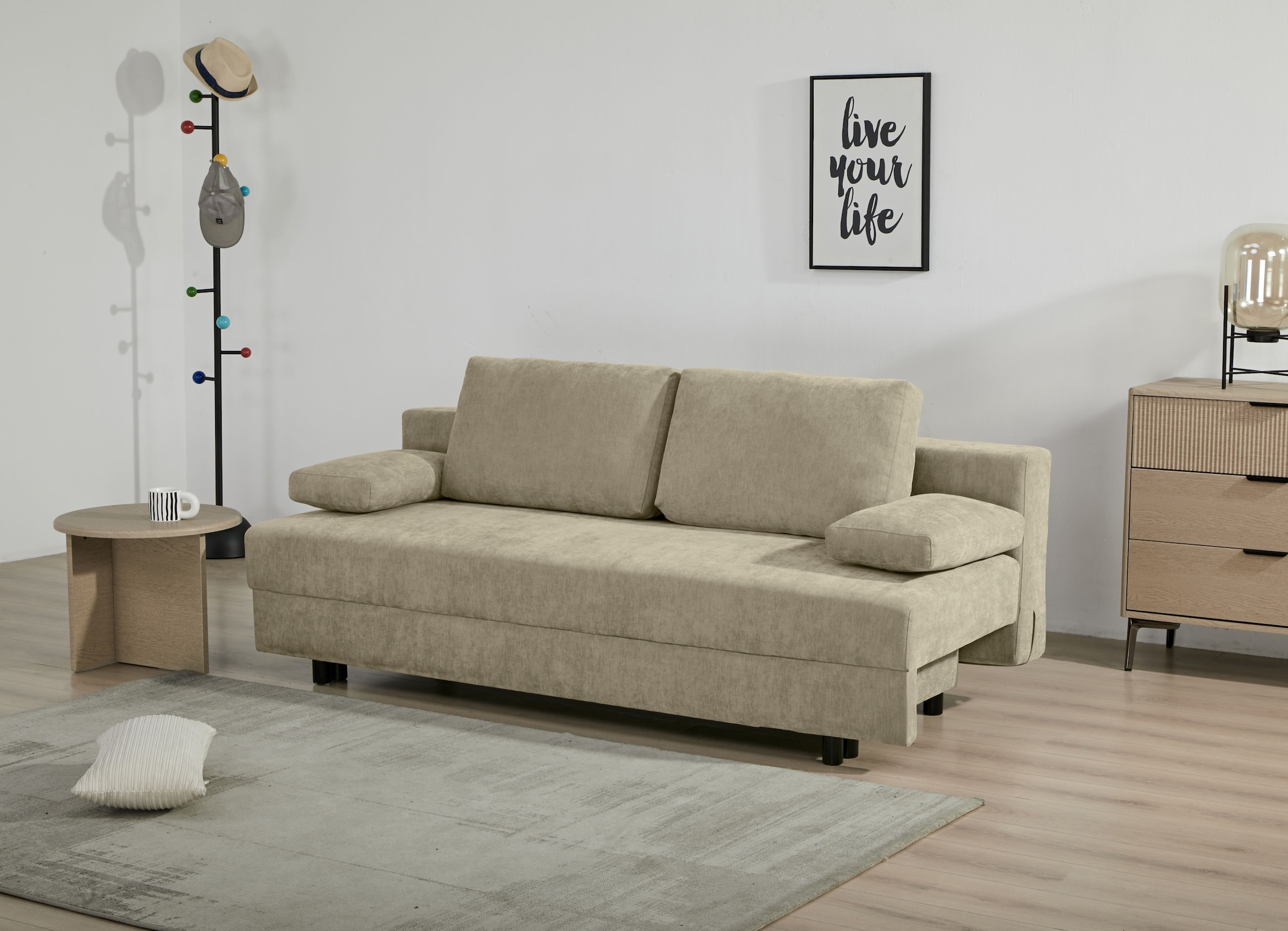 OTTO home Schlafsofa »ONNIKO, Breite: 192 cm, Liegefläche 121x192 cm, Feinstruktur-Bezug« mit Bettfunktion & Bettkasten