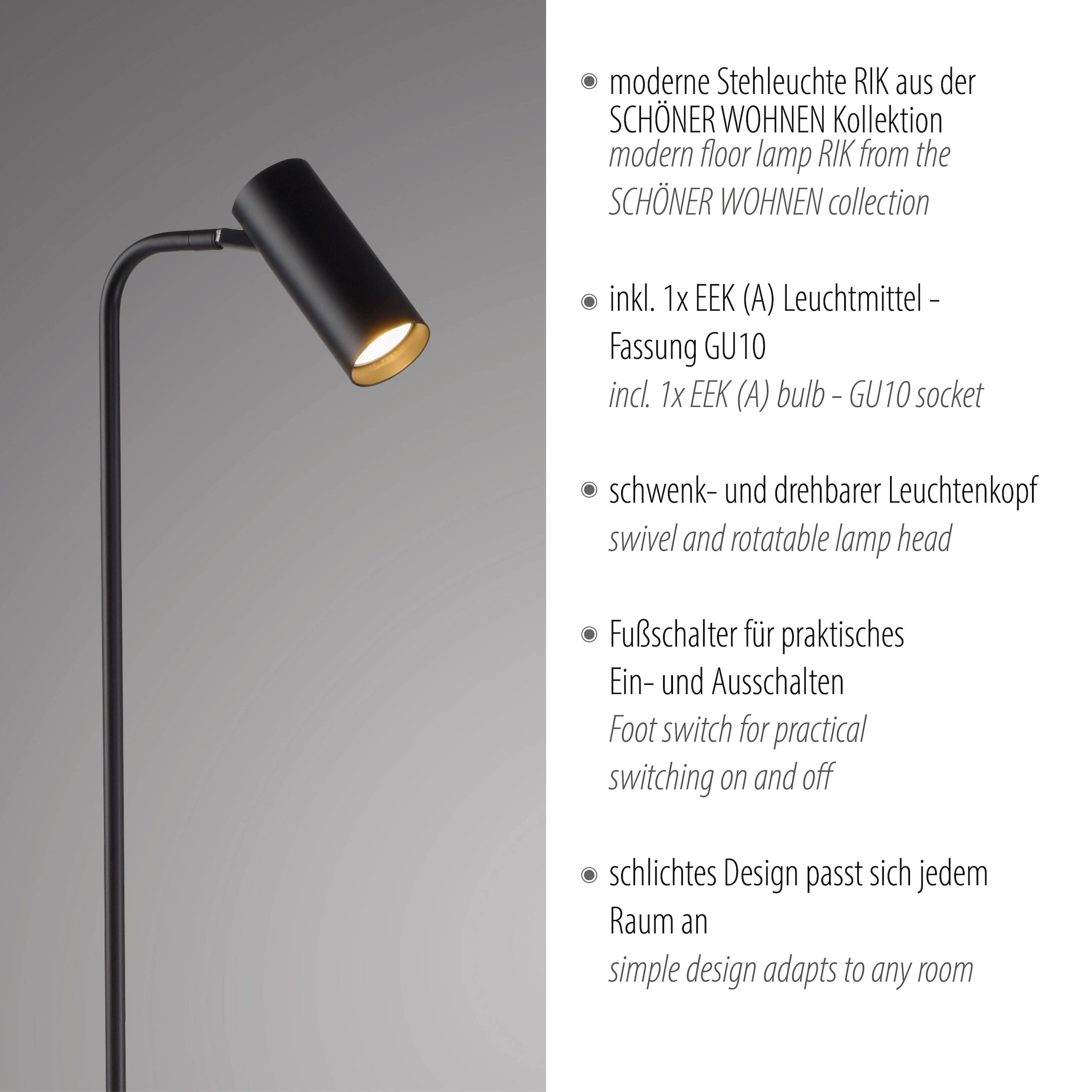 SCHÖNER WOHNEN-Kollektion LED Stehlampe »RIK« GU10 1 Stk. Warmweiß SCHÖNER WOHNEN Kollektion, dreh- und schwenkbar