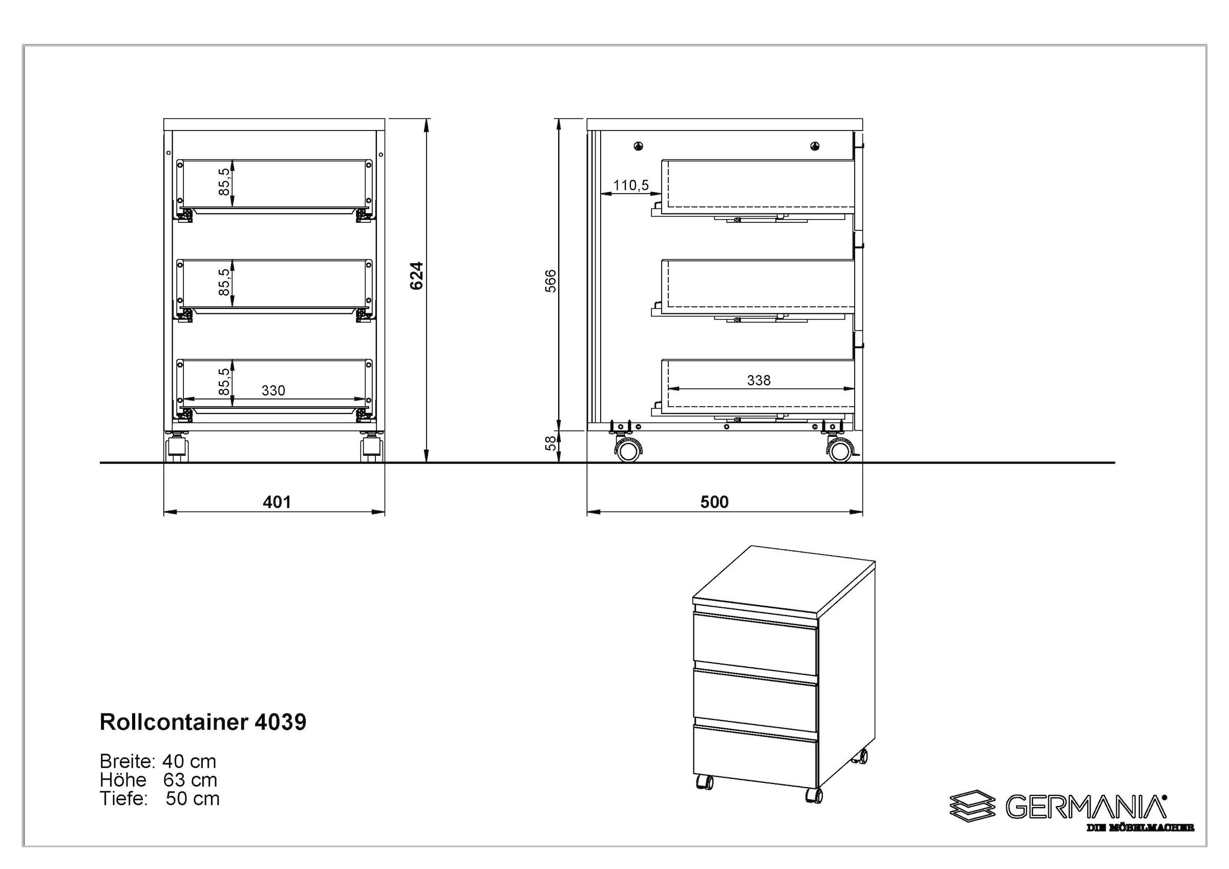 GERMANIA Rollcontainer »Bedano«, mit feststellbaren Laufrollen