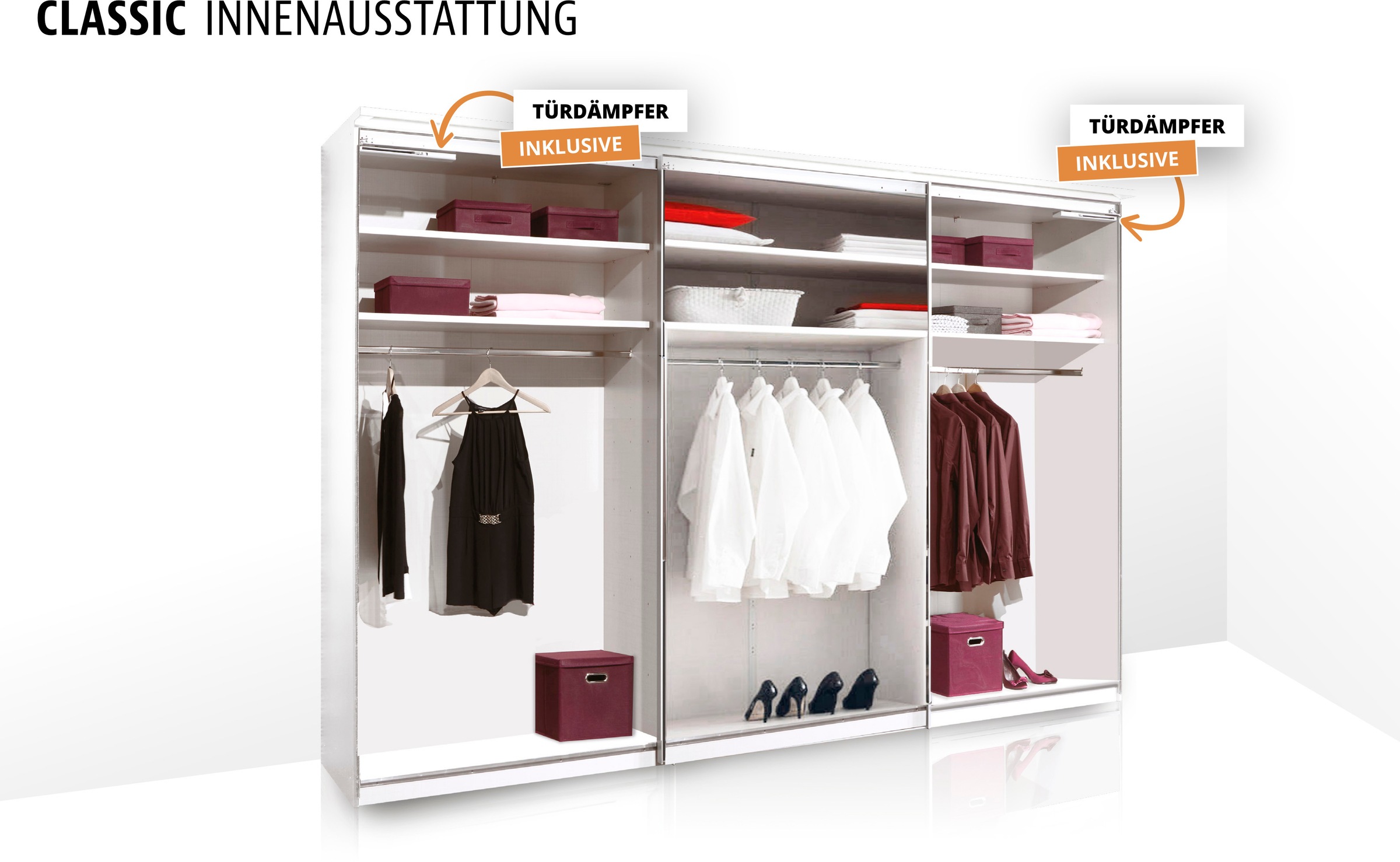 STAUD Schwebetürenschrank »Includo, Made in Germany«, Mit vier verschiedenen Ausstattungsvarianten