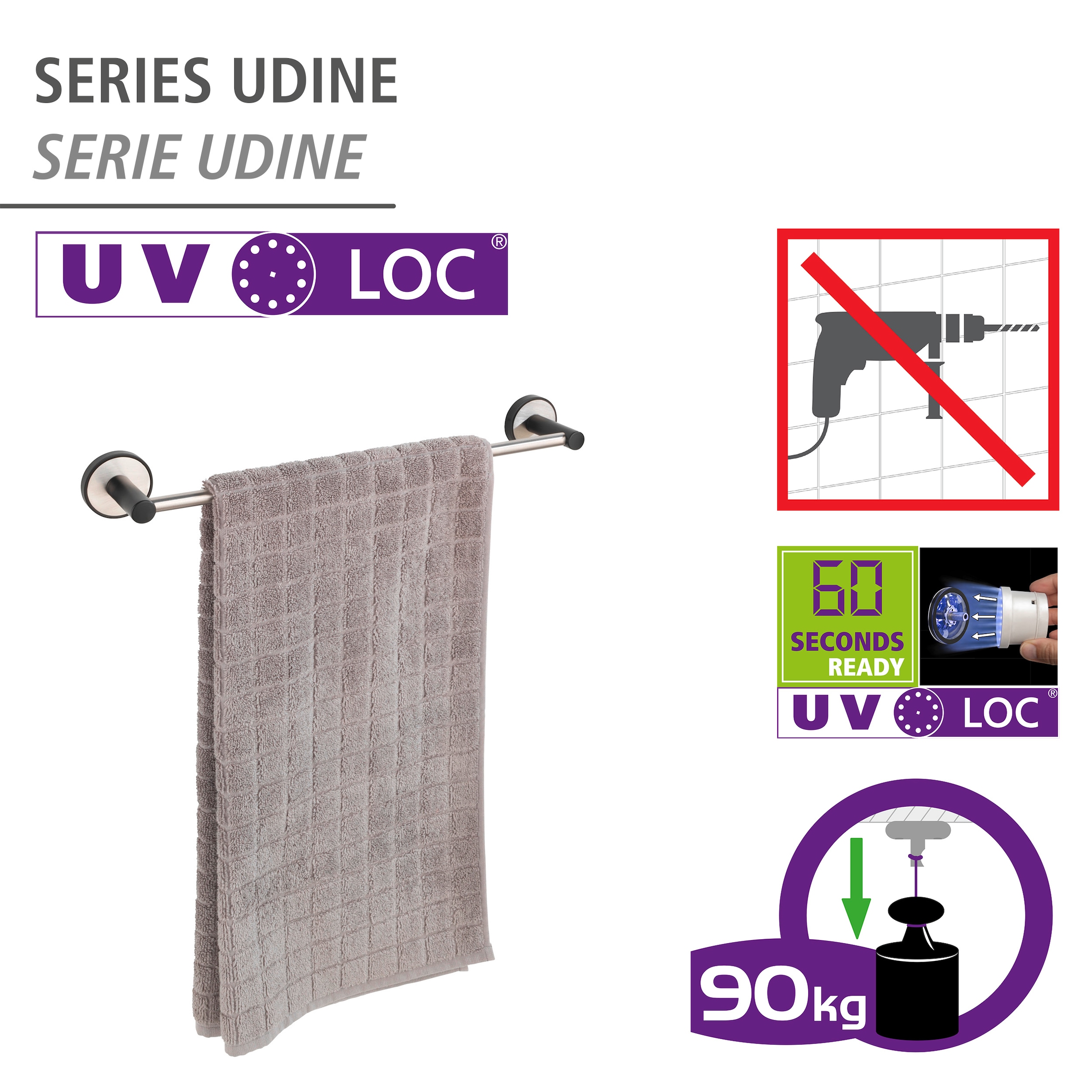 WENKO Handtuchstange »UV-Loc® Udine«, befestigen ohne Bohren