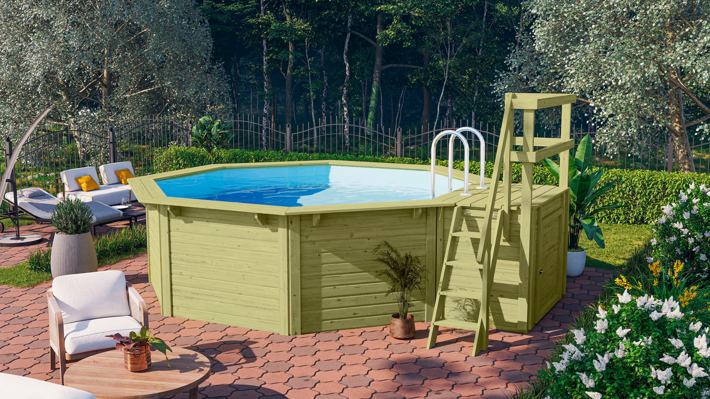 Achteckpool »Rimini 1X mit Sonnendeck«, (Set, 7 tlg.), BxLxH: 480x400x121cm