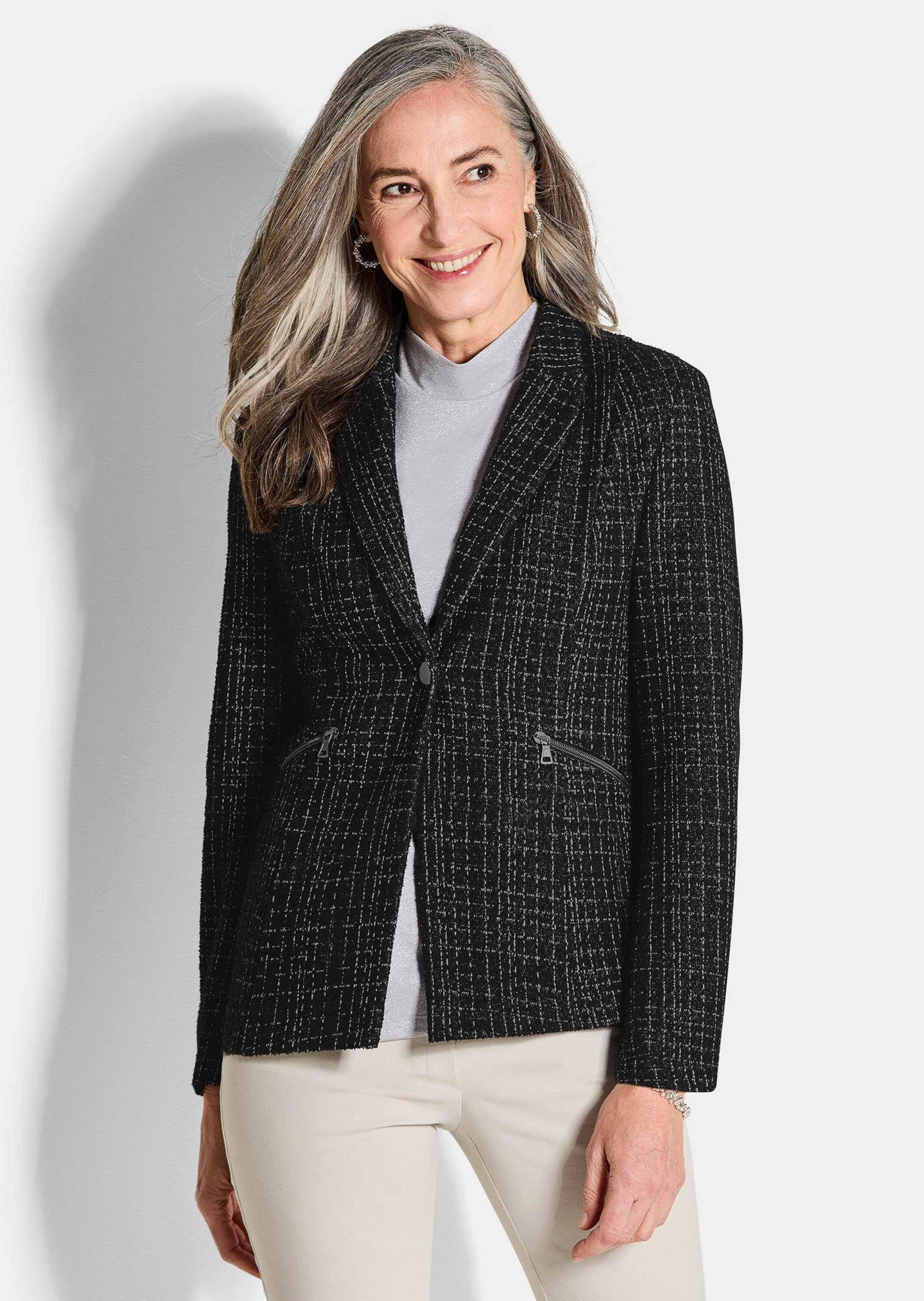 GOLDNER Jackenblazer »Kurzgröße Jersey-Blazer in Tweed-Optik«