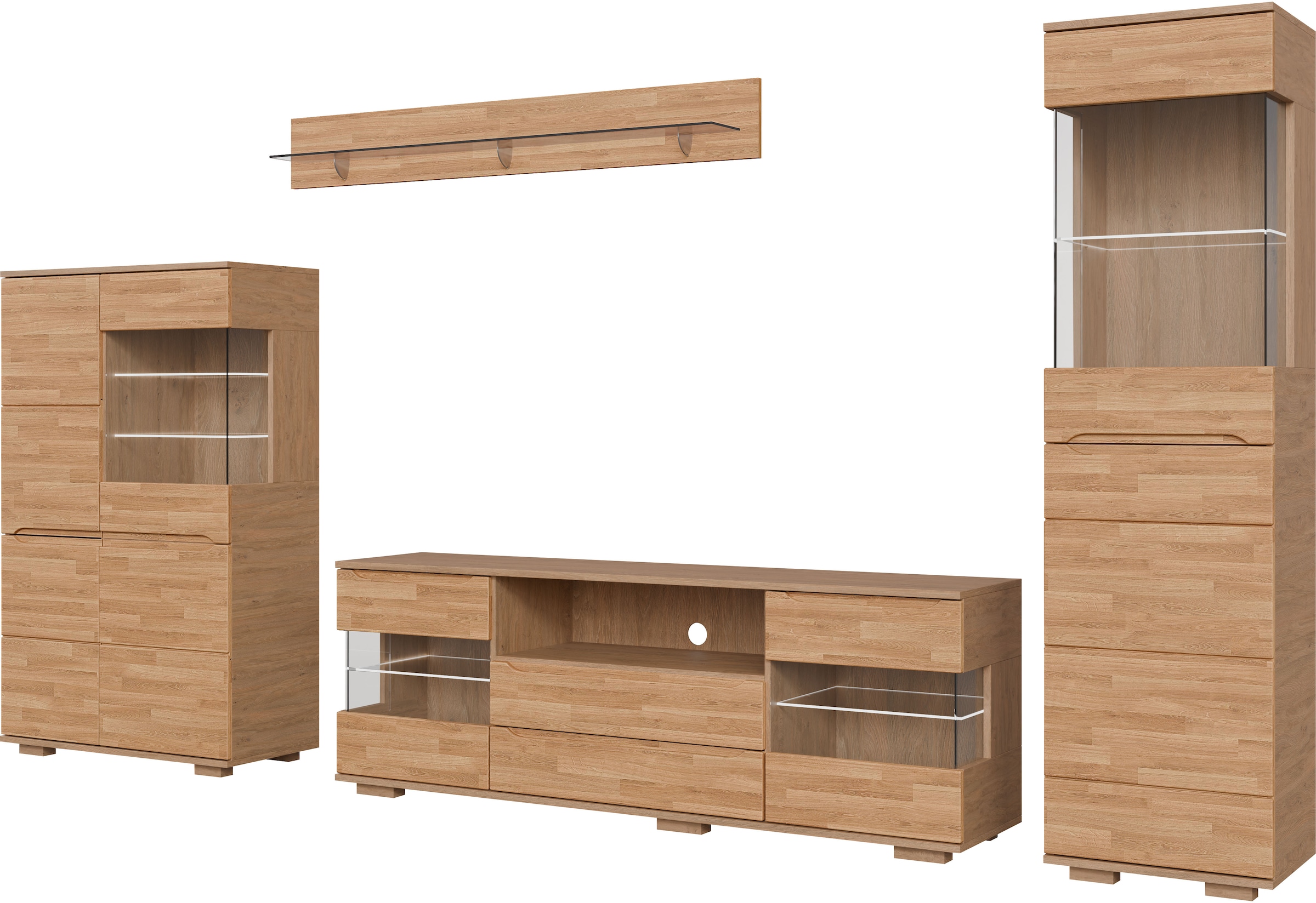 OTTO home Wohnwand »VETRO: besteht aus 2 Vitrinen, 1 Sideboard & 1 Wandregal, Wohnzimmer.« 4 Stk. tlg.