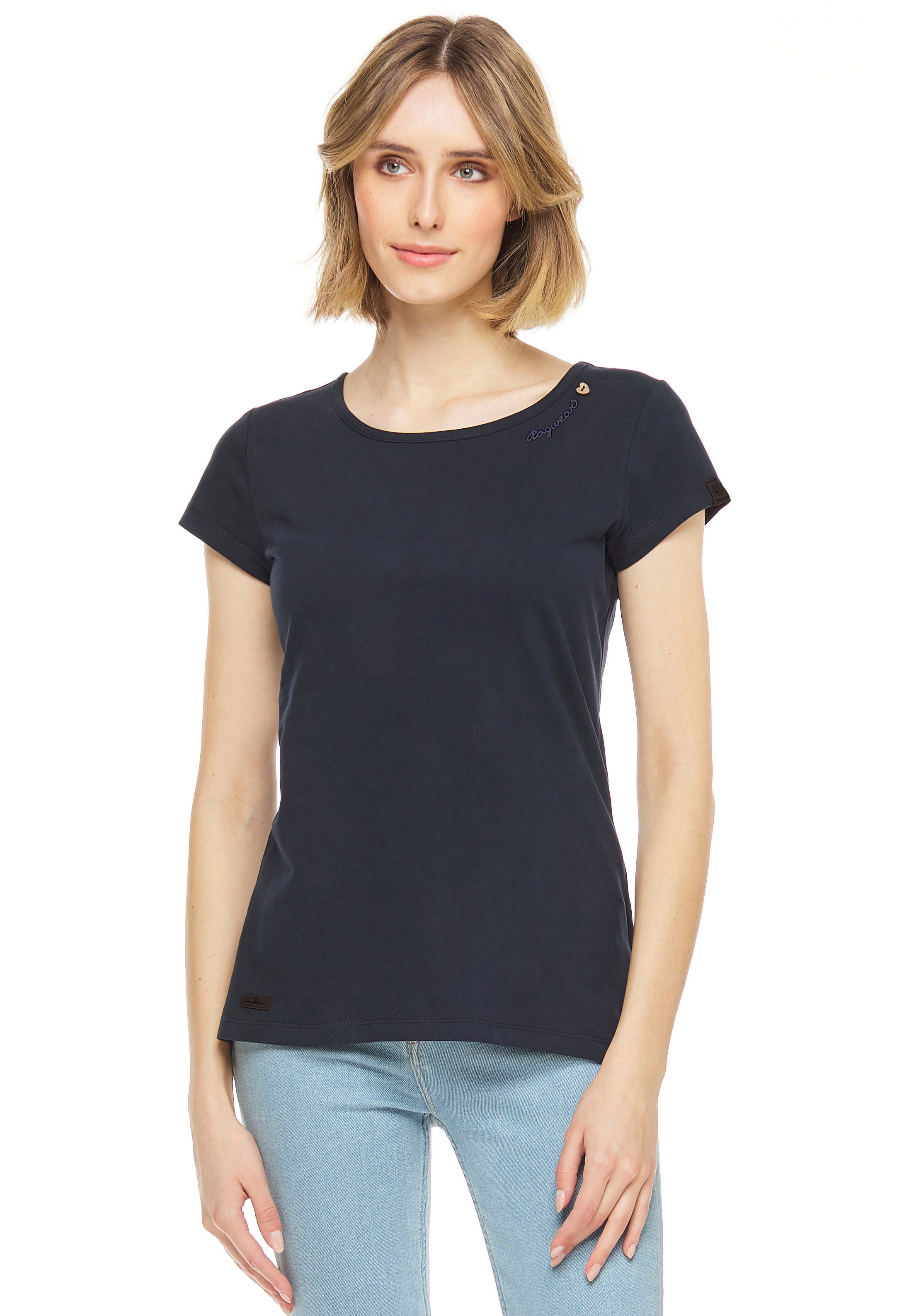 Ragwear Rundhalsshirt »MINT« mit Logoschriftzug und Zierknopf-Applikation