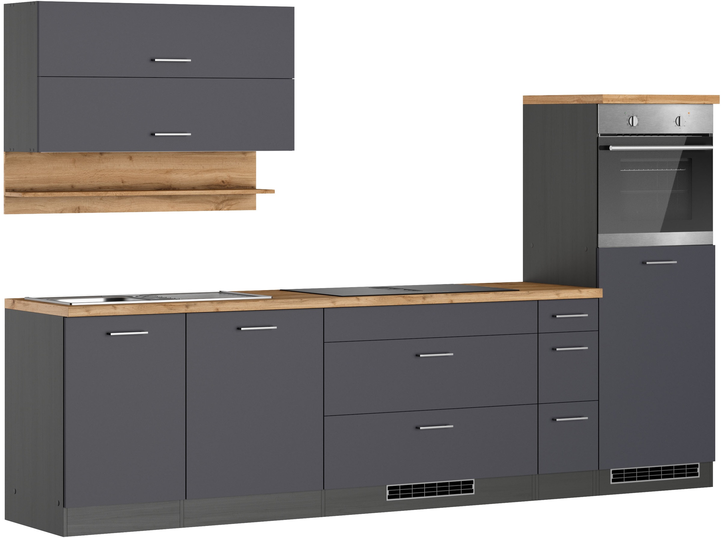 KOCHSTATION Küchenzeile »KS-Milan, optional mit Muldenlüfter« Breite 300 cm, wahlweise mit E-Geräten, Kochfeld mit Dunstabzug