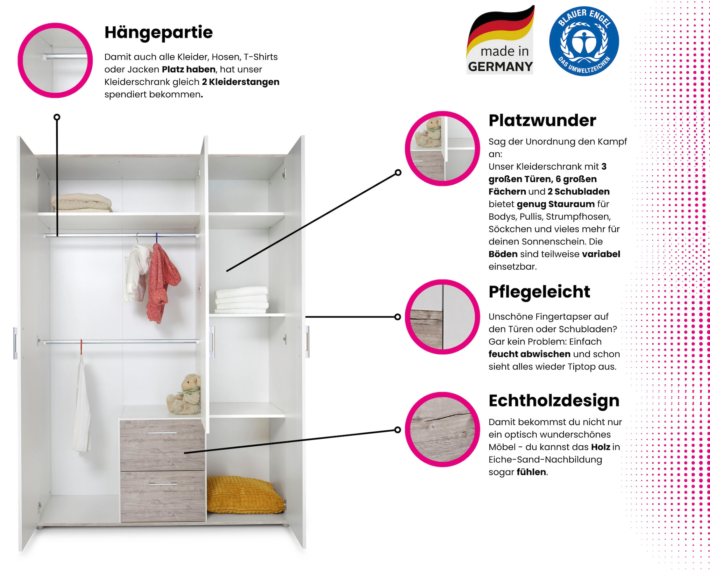 OTTO home Babyzimmer-Komplettset »Rieke , TOPSELLER! Bis ins Jugendalter, toll für kleine Zimmer« Spar-Set, Kinderbett, , Schrank 3 türig, Wickelkommode + Unterbauregal, 