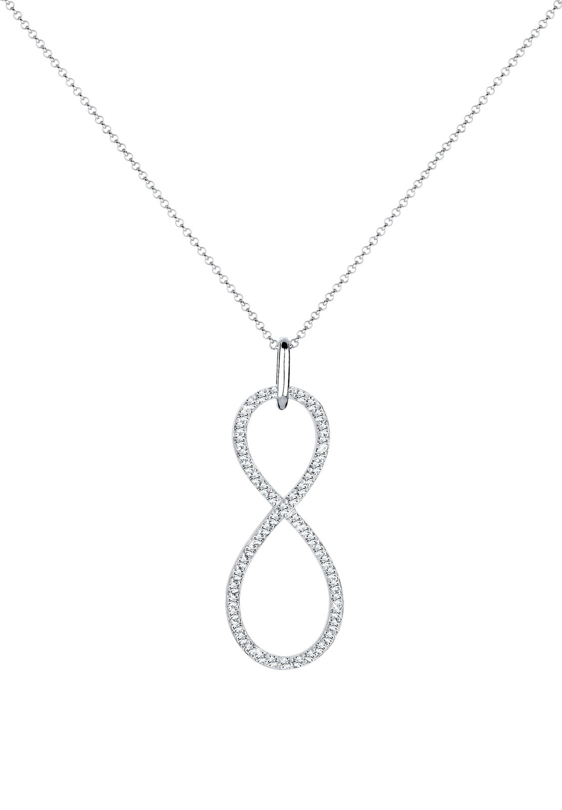 Elli Premium Lange Kette »Halskette Infinity Glas Kristalle Weiß 925 Sterling Silber«
