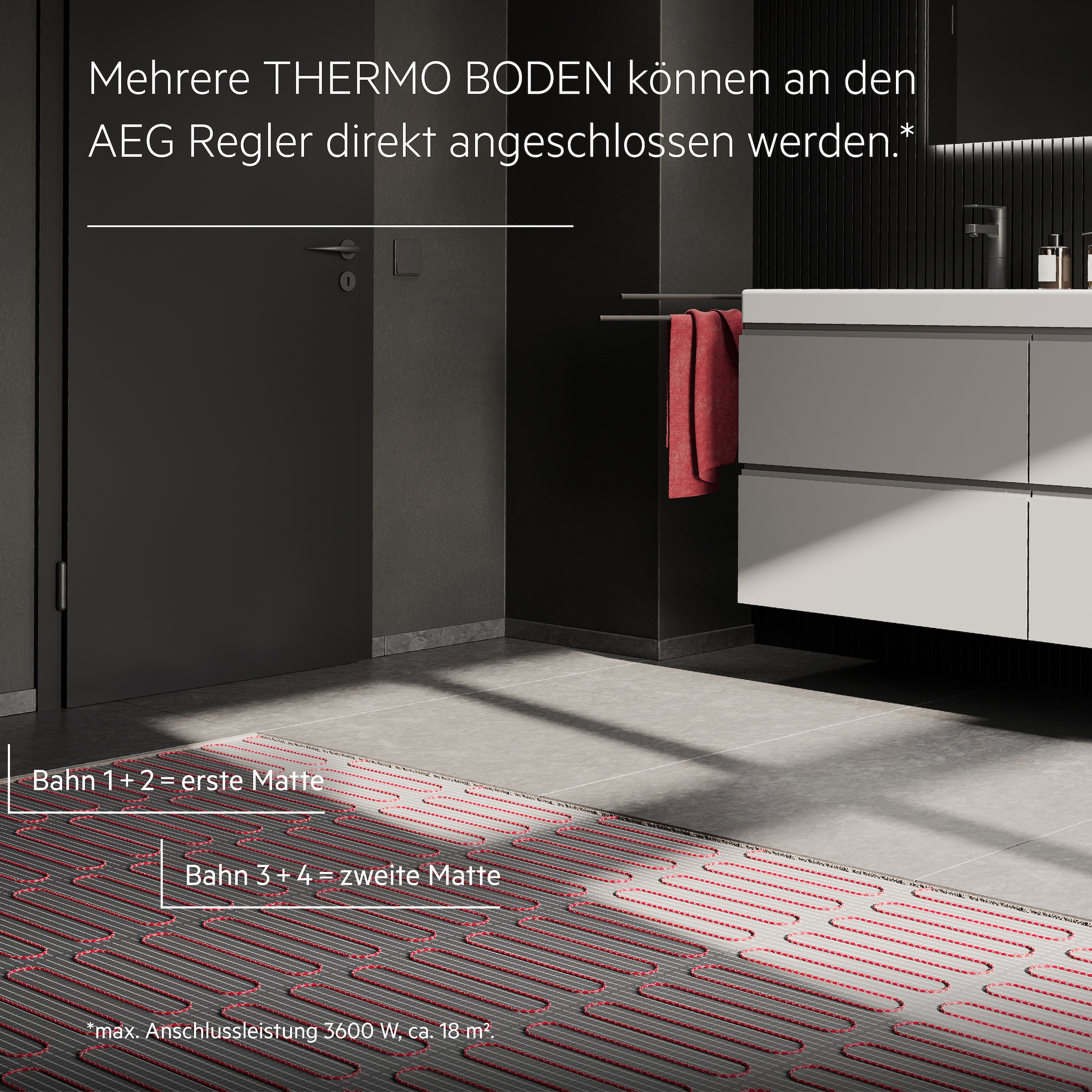AEG Haustechnik Fußbodenheizung »Turbo Thermo Boden »TBS TC 200/2 Set Plus«« Elektrische Fußbodenheizung, Komplettset 2 m², 200 W/m²