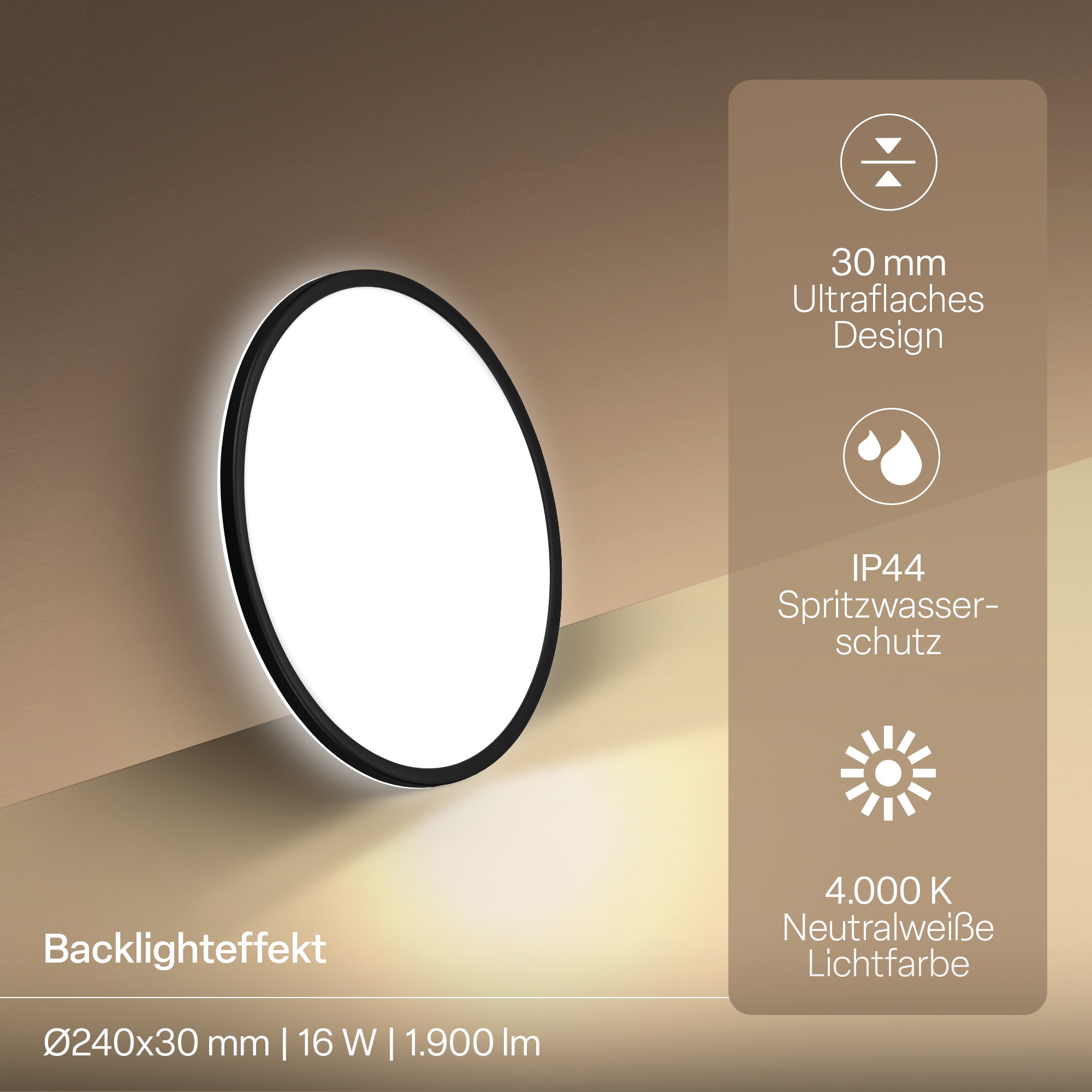 B.K.Licht LED Panel »SHALLOW« LED-Board 1 Stk. Neutralweiß 24x3 cm, Badlampe, Badezimmer, Küche, Wohnzimmer