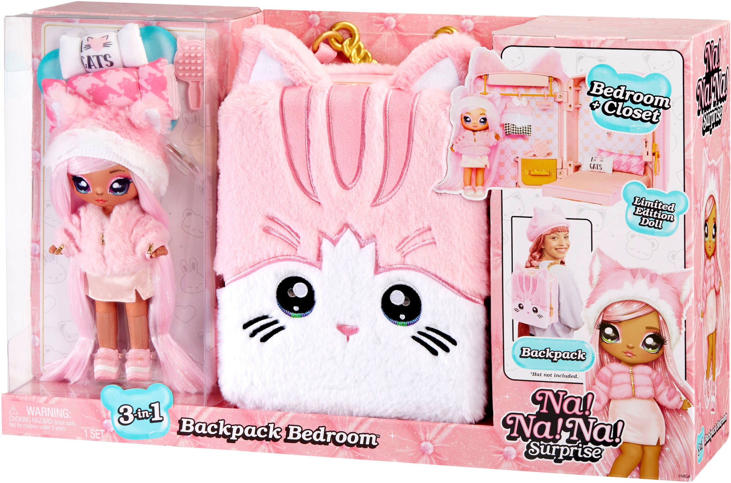 MGA ENTERTAINMENT Puppenmöbel »3in1 Backpack Bedroom Series 3 Playset - Pink Kitty«, Na!Na!Na! Surprise