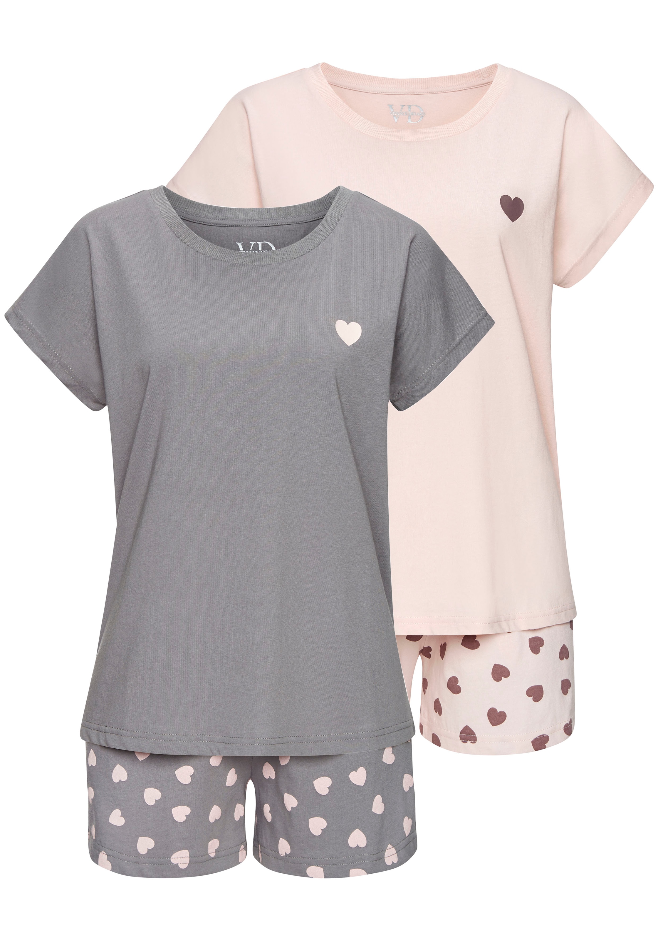 Vivance Dreams Pyjama Spar-Set, 2er Pack, 4 tlg. mit süßem Herzmuster