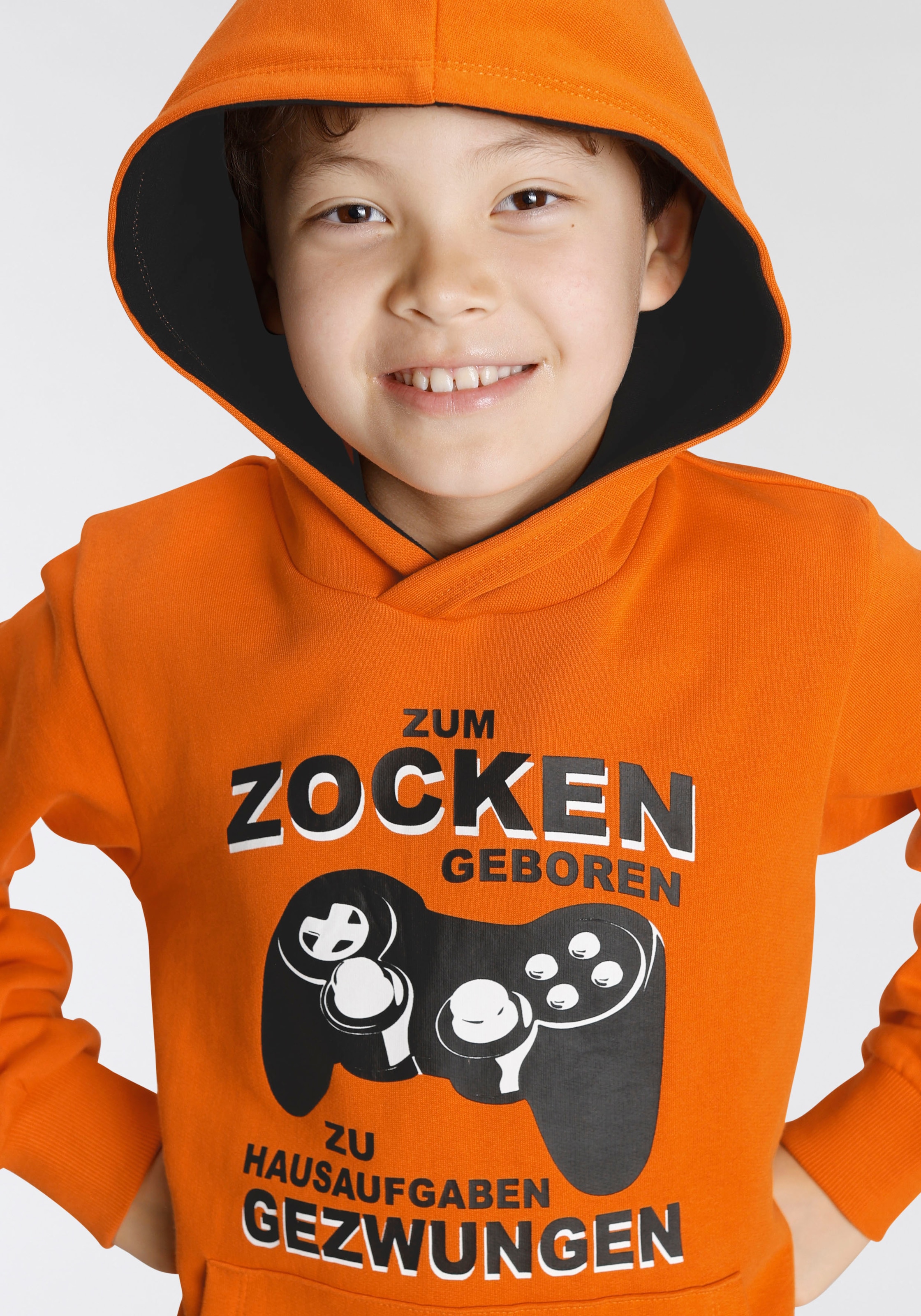 KIDSWORLD Kapuzensweatshirt »FÜR ZOCKER«, Langarm, mit Rippbündchen, bedruckt, Rundhalsausschnitt