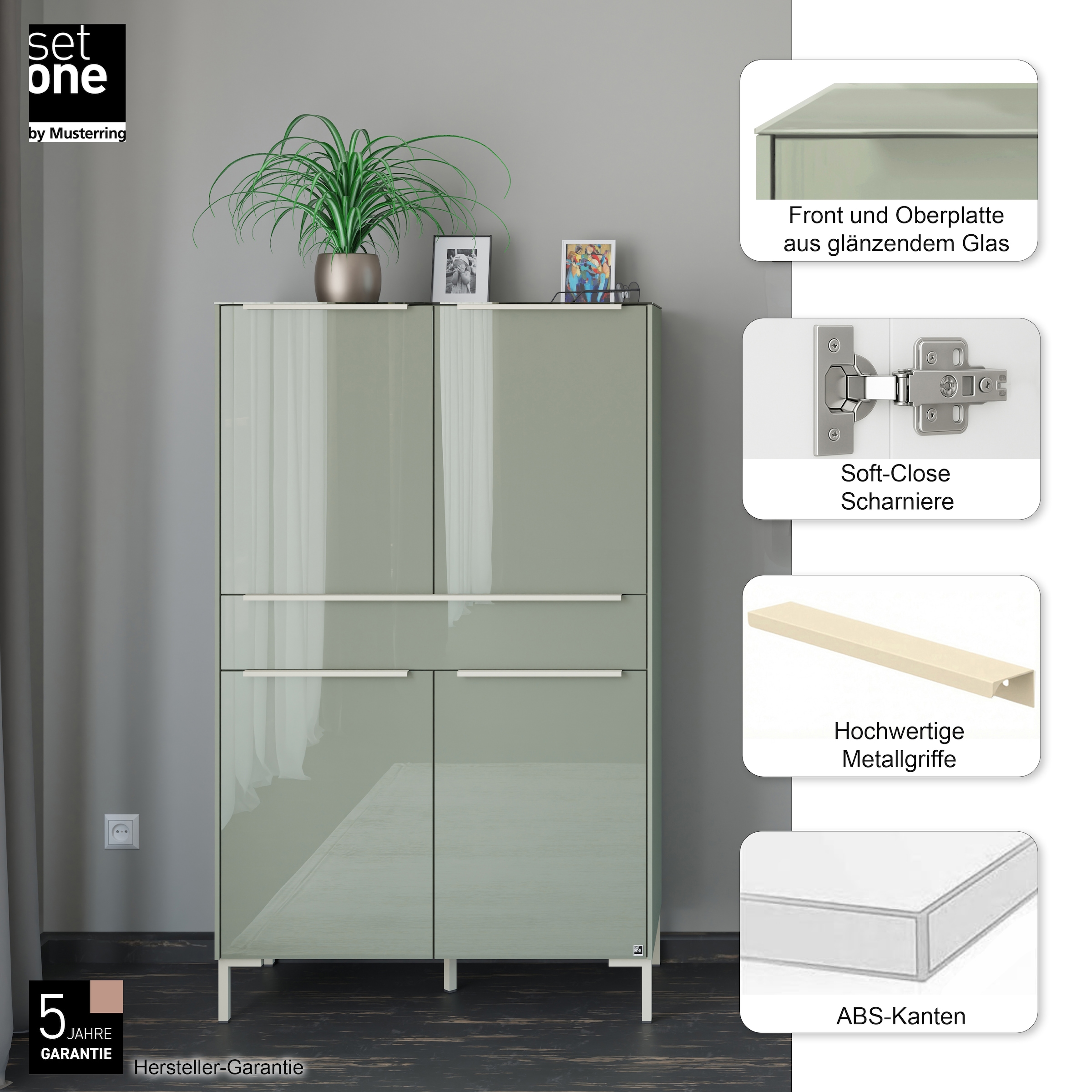 set one by Musterring Highboard »Reno« 1 Stk. tlg. Mit Winkelfuß in diversen Farben, 154 cm Höhe & Farbauswahl