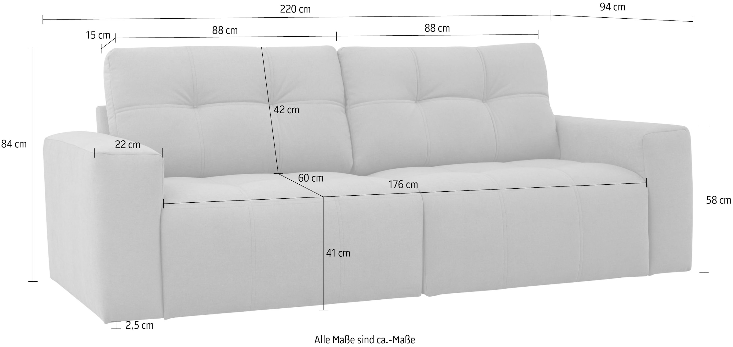 Home affaire 3-Sitzer »Tournon, Lounge-sofa, Breite 220 cm«, Chenille, mit Knopf- und Doppelsteppung, elegantes Aussehen