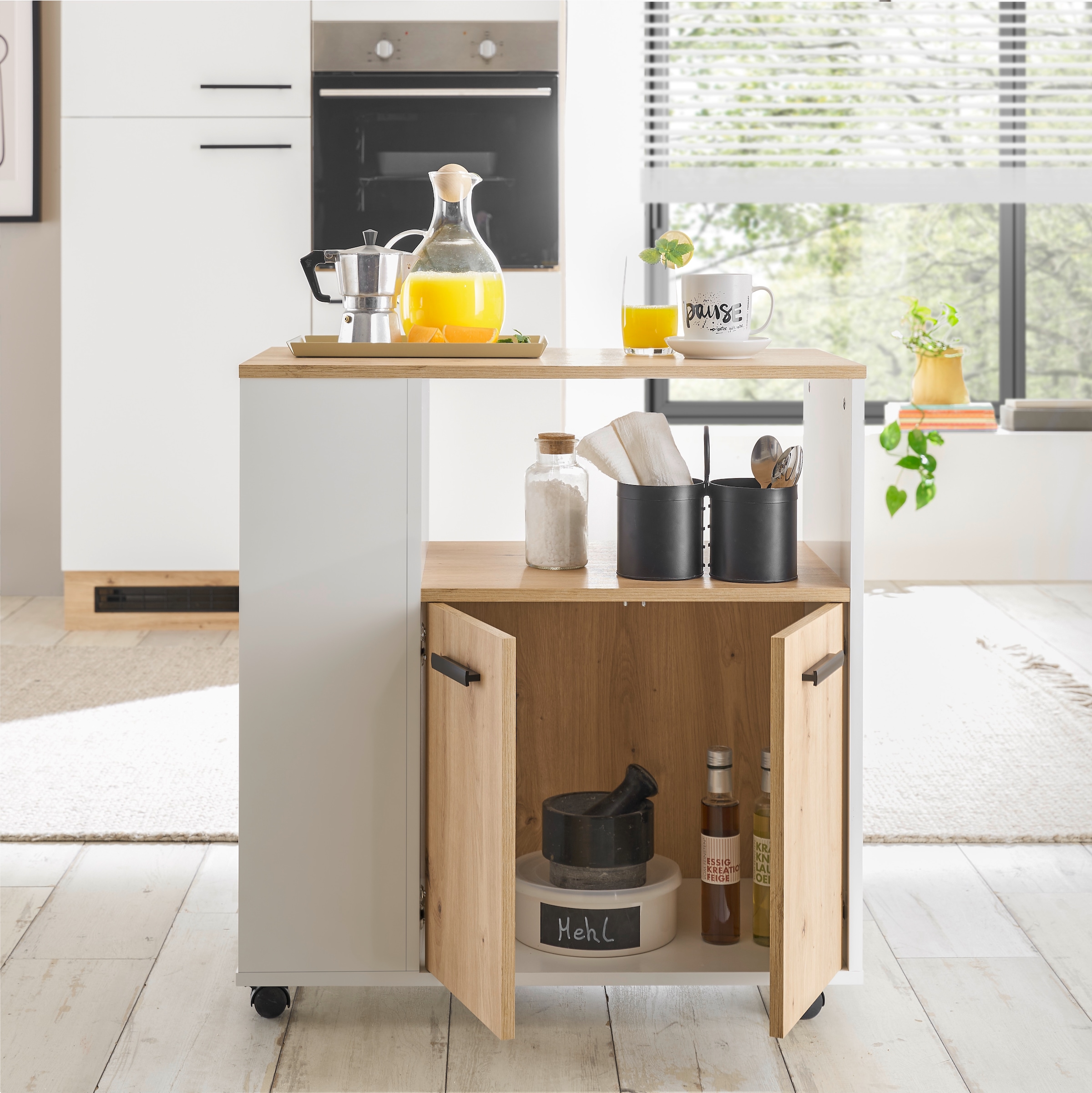 BASIC by Balculina Küchenwagen »Bartender,Rollwagen,Küchenwagen,Servierwagen« 1 Stk. tlg. Breite 75 cm, auf 4 Rollen, diverse Ablagen