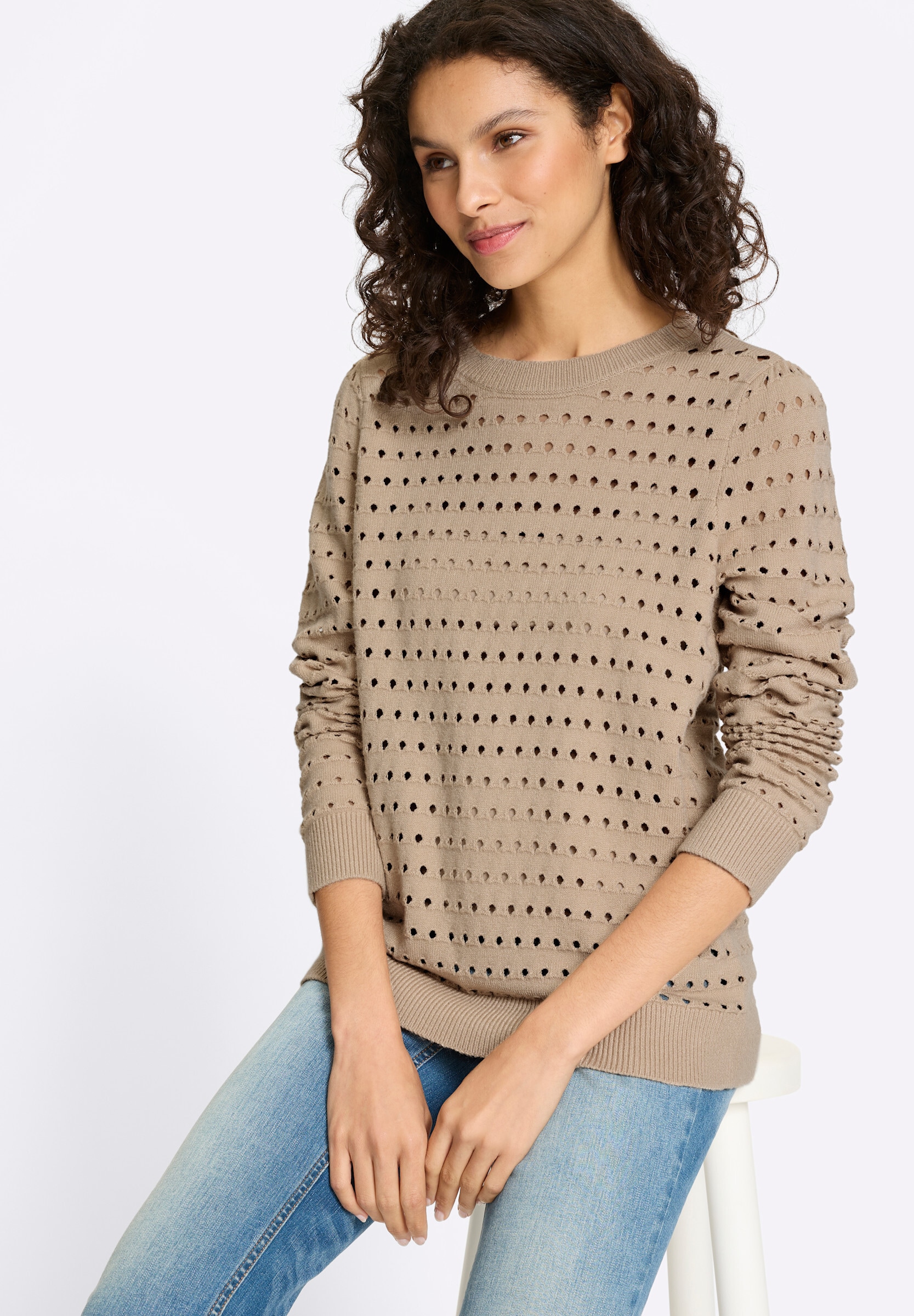 heine Strickpullover »Pullover Feinstrickpullover mit Ajourmuster«