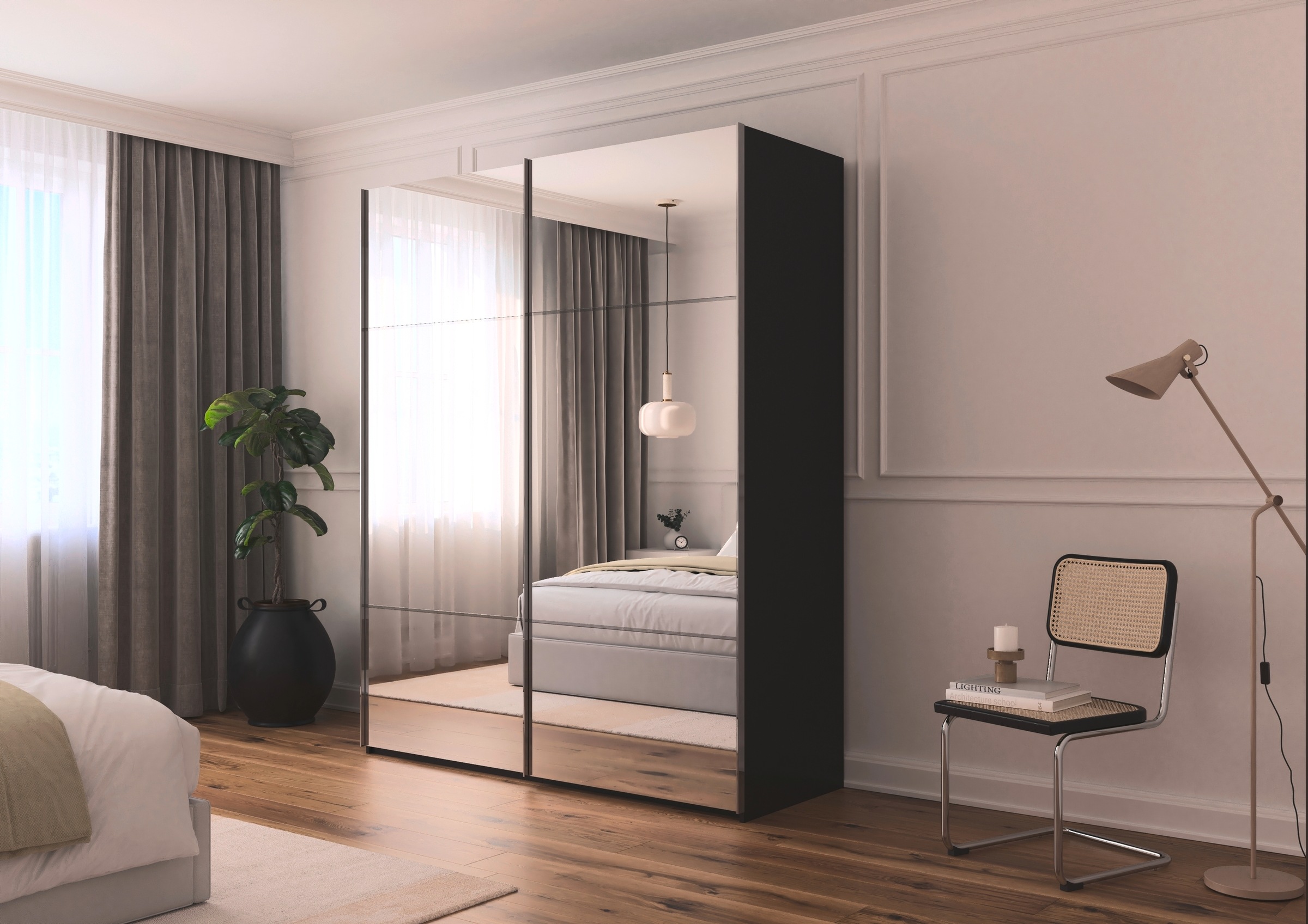 rauch Schwebetürenschrank »Kleiderschrank Schrank Garderobe Schlafzimmerschrank SCALE-TRIO« edle dreigeteilte Front mit 2 Zierleisten Spiegelfront MADE IN GERMANY