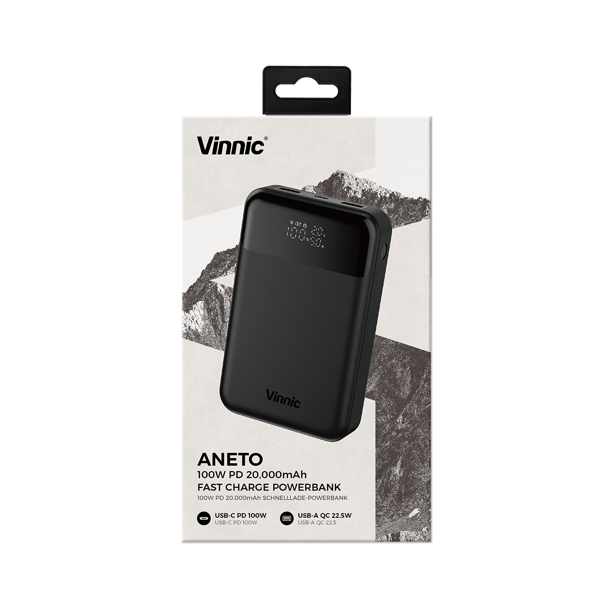 Vinnic Powerbank »ANETO 20.000 mAh 100W«, Vinnic ANETO 100W 20.000mAh Powerbank, Black, 20000 mAh