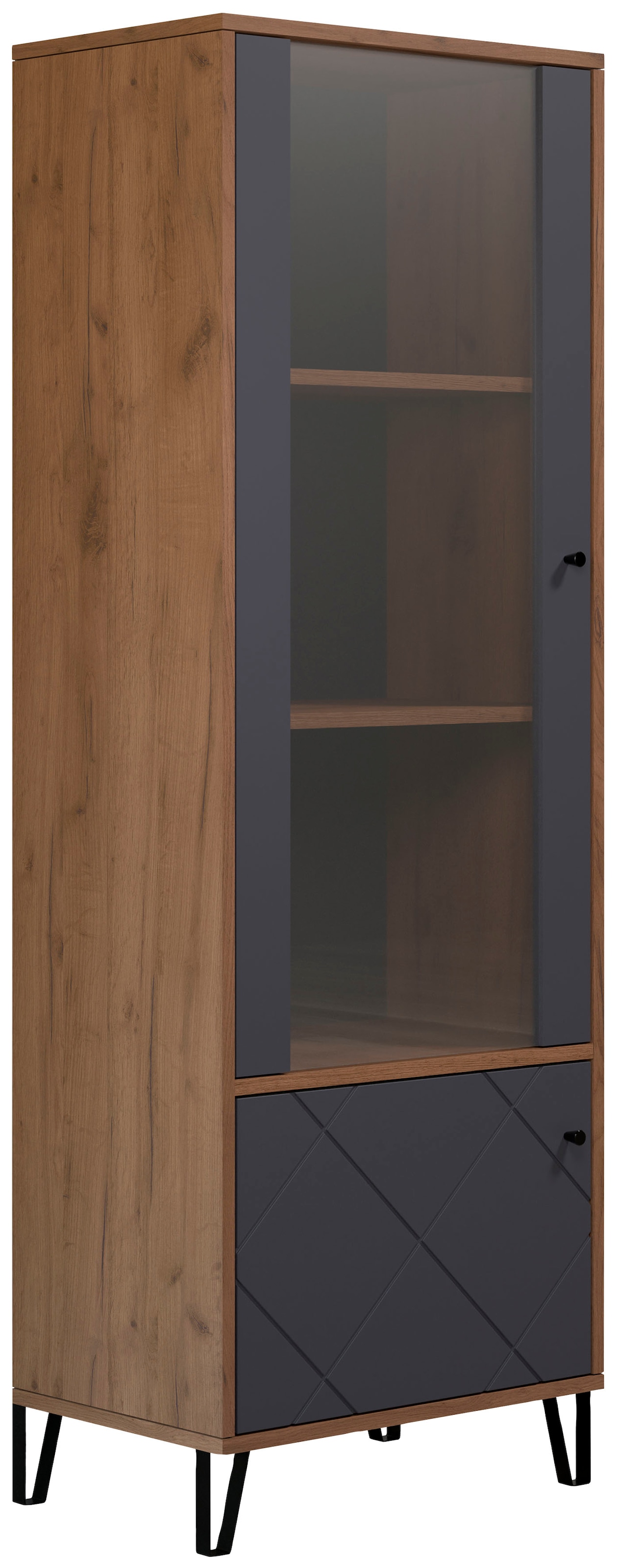 Places of Style Vitrine »Molveno«, (1 St.), Wohnzimmervitrine mit fühlbarer Graphit-Quadratoptik - 63/40/172 cm