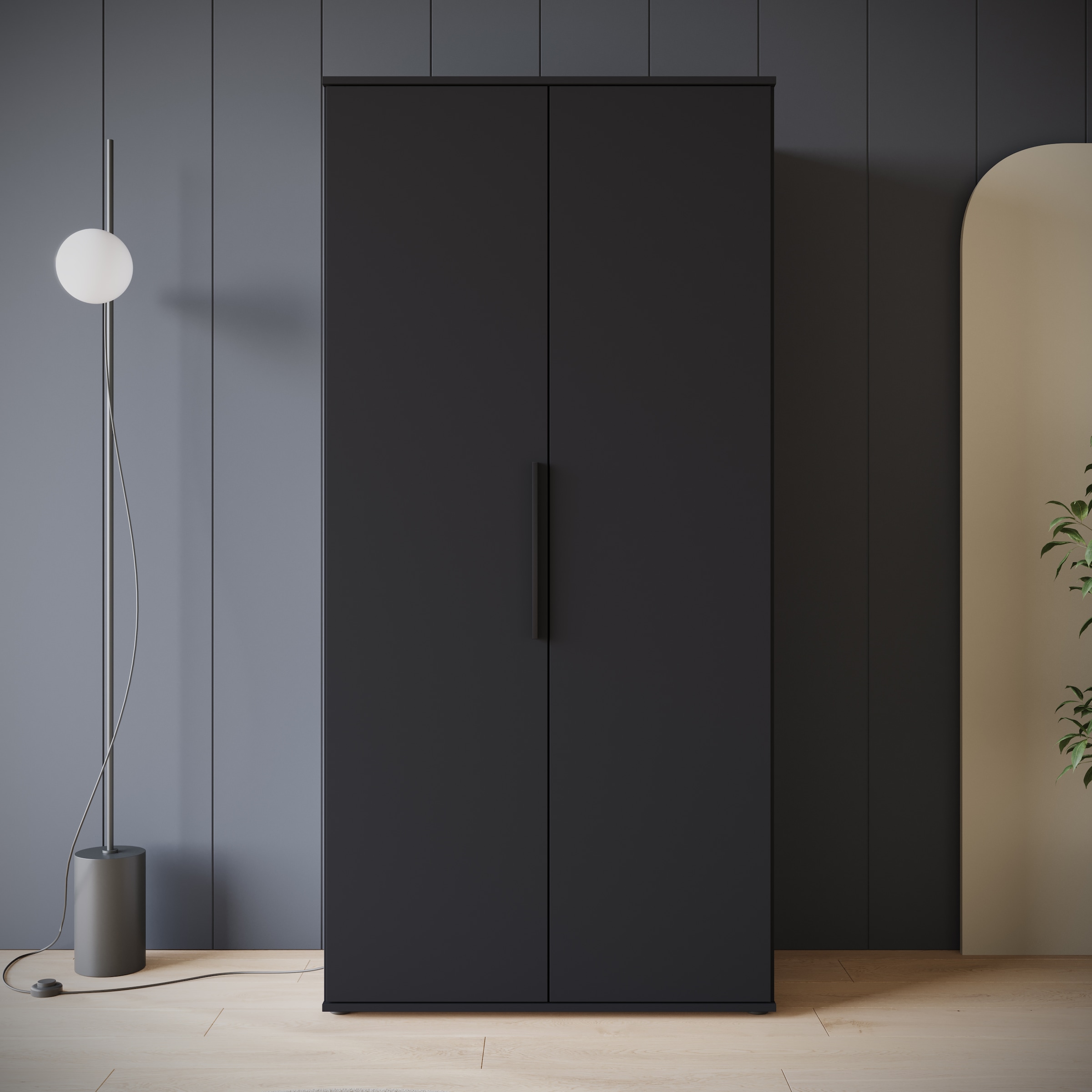 INOSIGN Kleiderschrank »LAGOS Wäscheschrank, Garderobe, schwarze Griffe, Made in Europe« Moderner Drehtürenschrank, FSC-zertifiziert, Schlafzimmerschrank