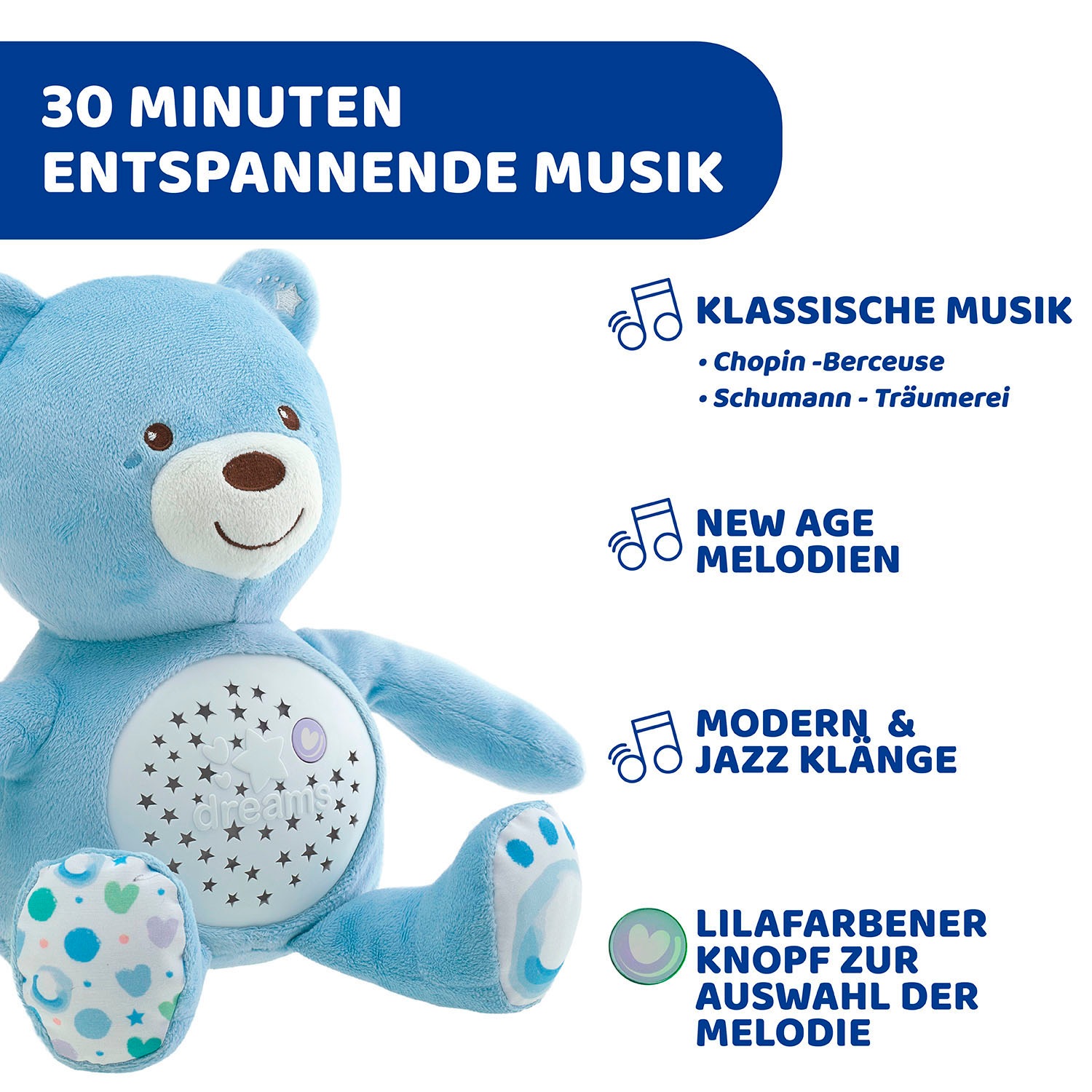 Chicco Kuscheltier »First Dreams Baby Bär, Hellblau«, mit Lichtprojektion und Soundfunktion