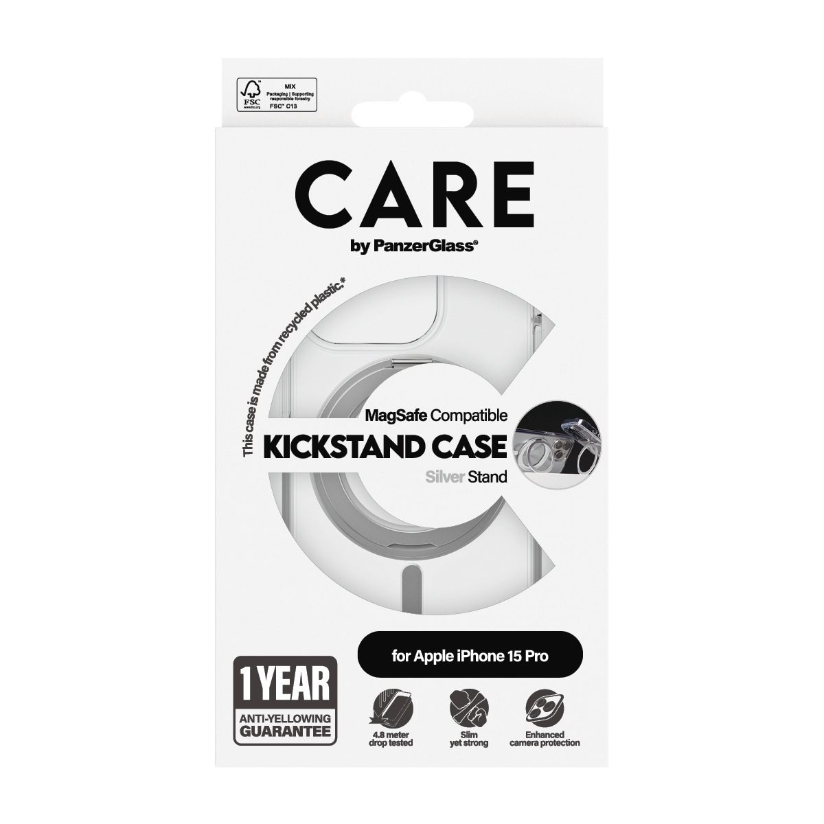 CARE by PanzerGlass Handyhülle »Kickstand Case mit MagSafe für Apple iPhone 15 Pro« Backcover, Schutzhülle, Handyschutzhülle, Case, Schutzcase, stoßfest