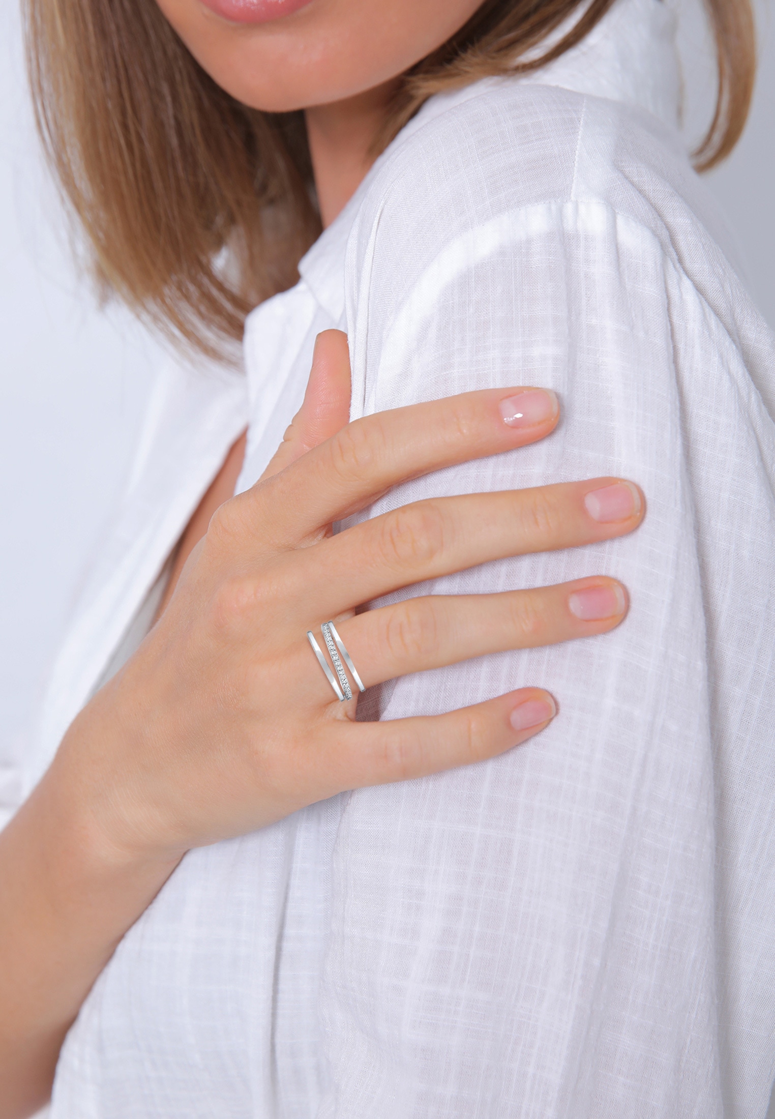 Elli Premium Fingerring »Ring Wickelring Zirkonia Weiß 925 Sterling Silber«