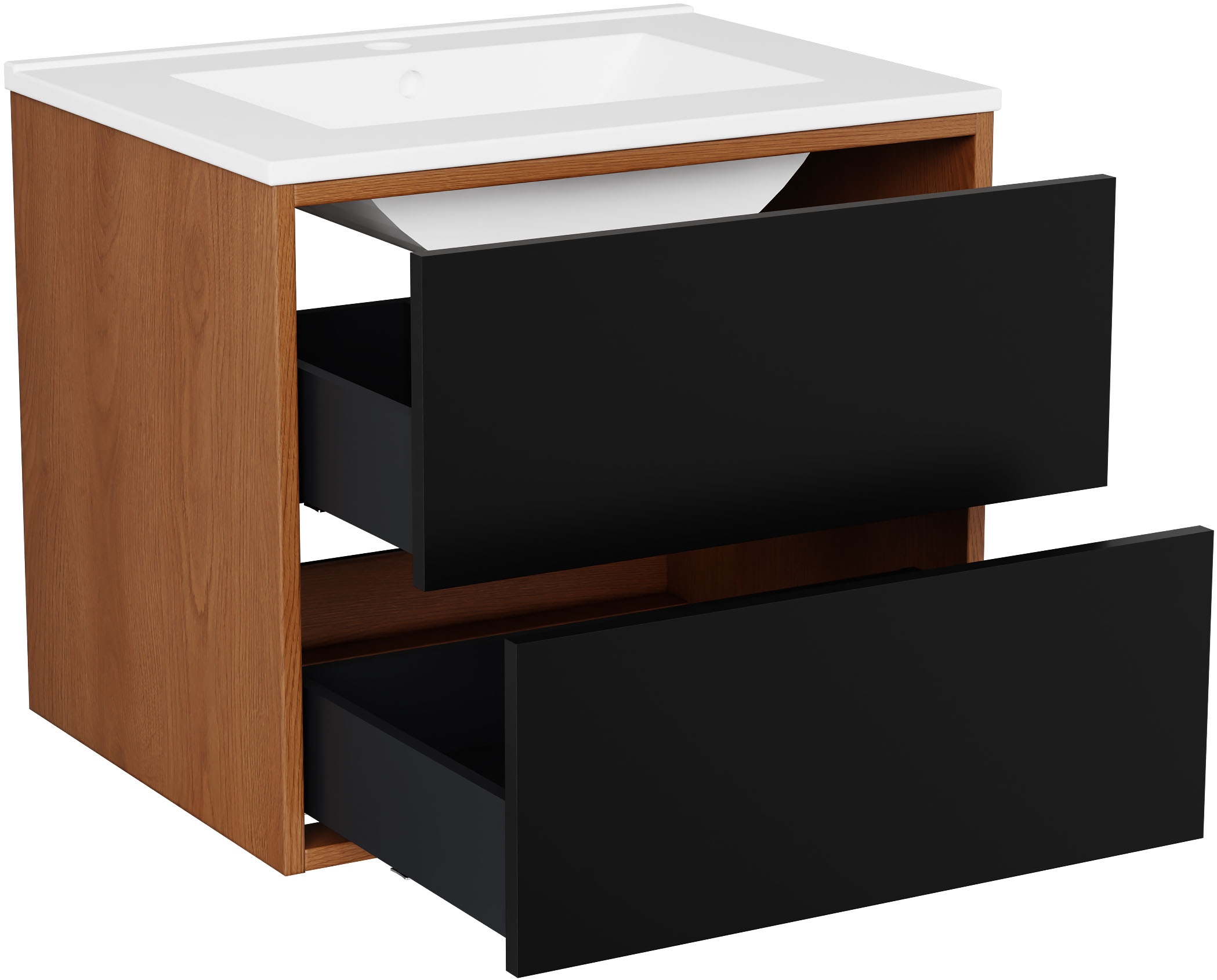 welltime Waschtisch »Waschbeckenunterschrank Line mit Waschbecken,Badmöbel,zwei Schubladen«, Badschrank mit Waschbecken, Push to open, Maße B/H/T: 61/53/47 cm
