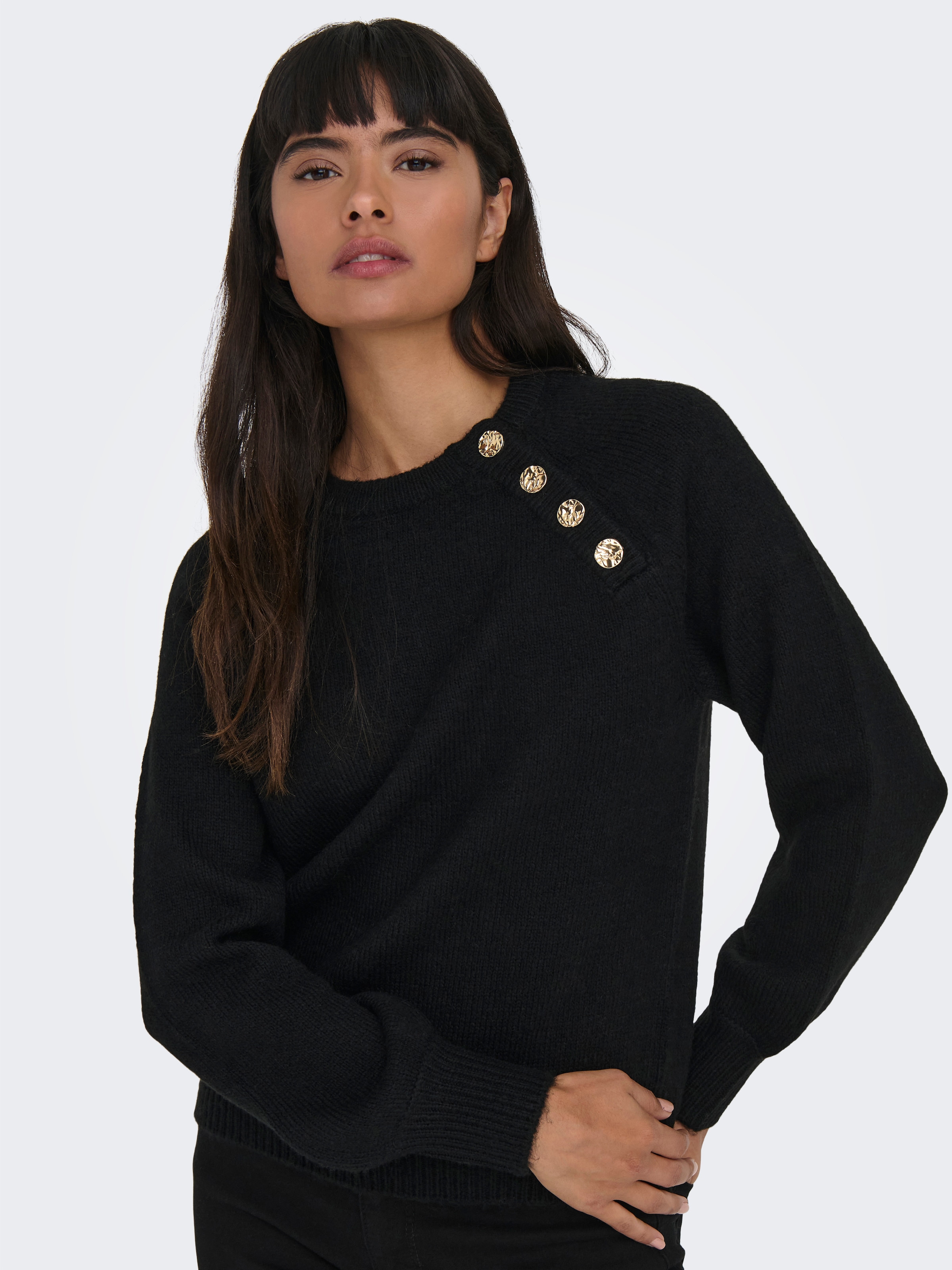 ONLY Rundhalspullover »ONLEMMA LS BUTTON ONECK EX KNT« Kunstfaser, regular fit