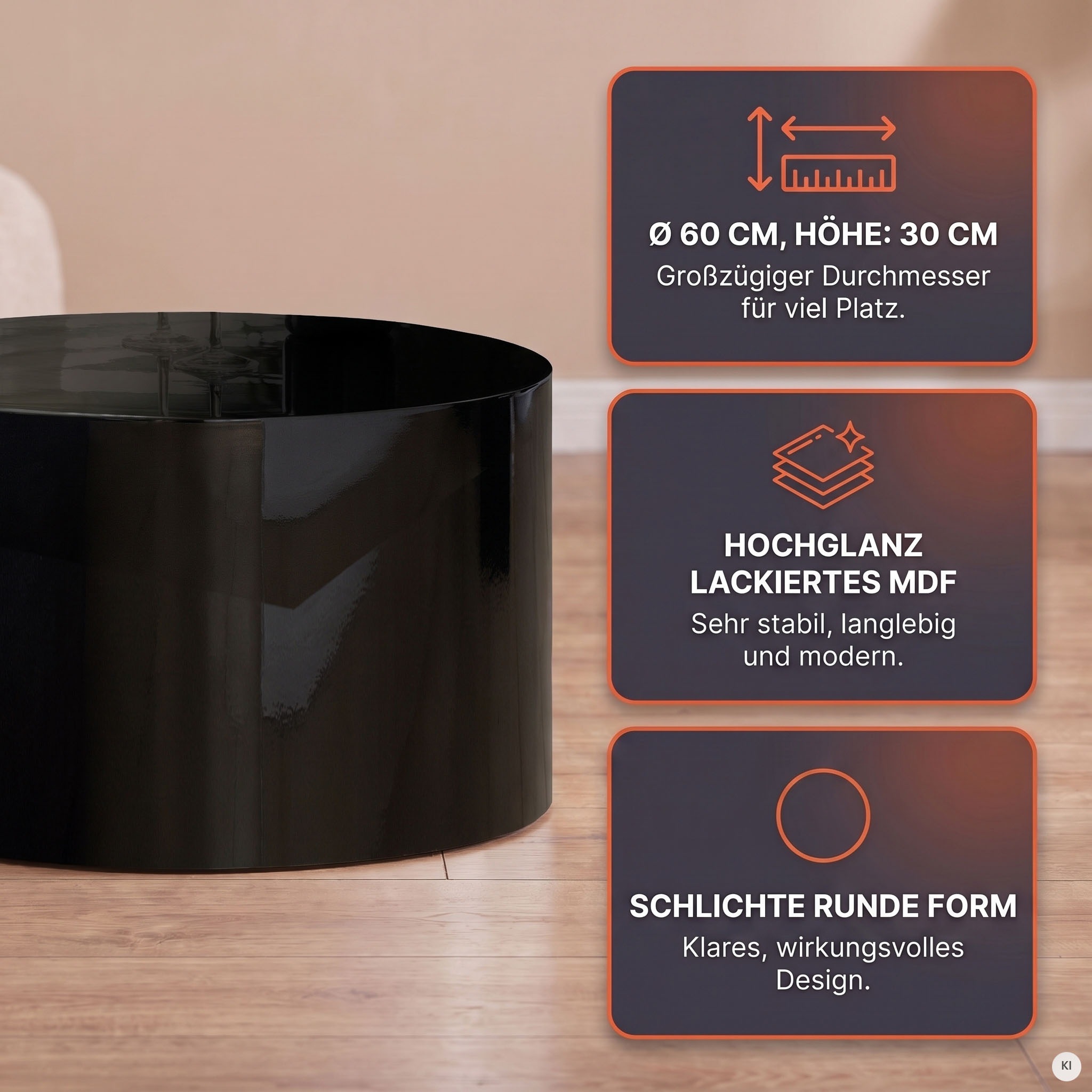SalesFever Couchtisch »Design-Couchtisch Hochglanz weiß, Ø 60 cm« Moderner Wohnzimmertisch aus Holz hochglanz lackiert