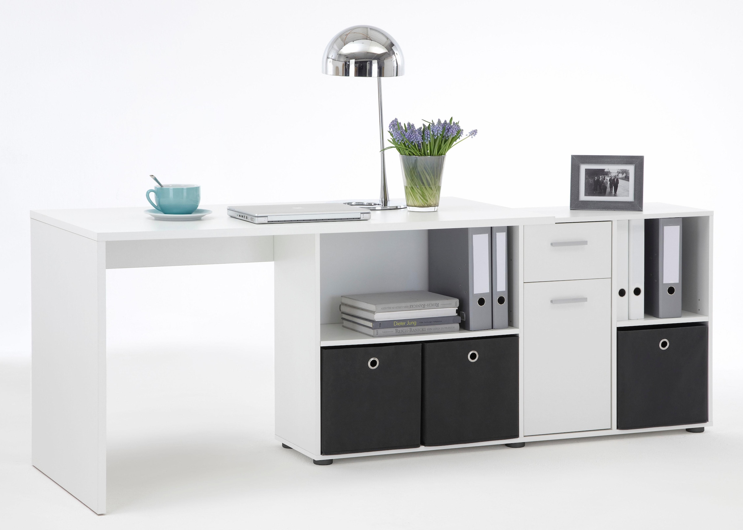 FMD Eckschreibtisch »Lexo« Schreibtisch/Sideboard viel Stauraum, beidseitig montierb., 136/205 cm