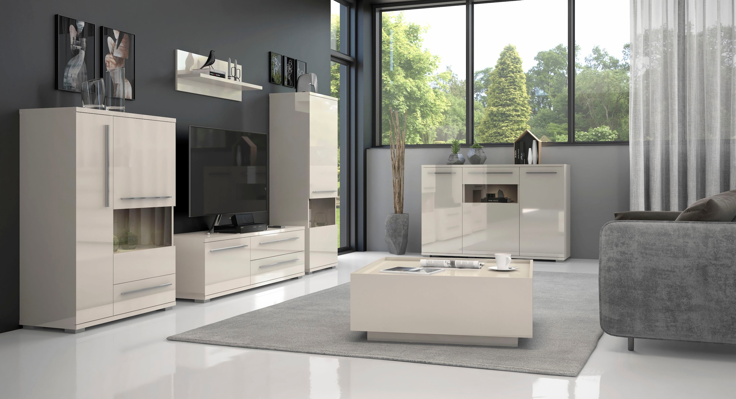 Places of Style Vitrine »Piano«, UV lackiert, Soft-Close Funktion