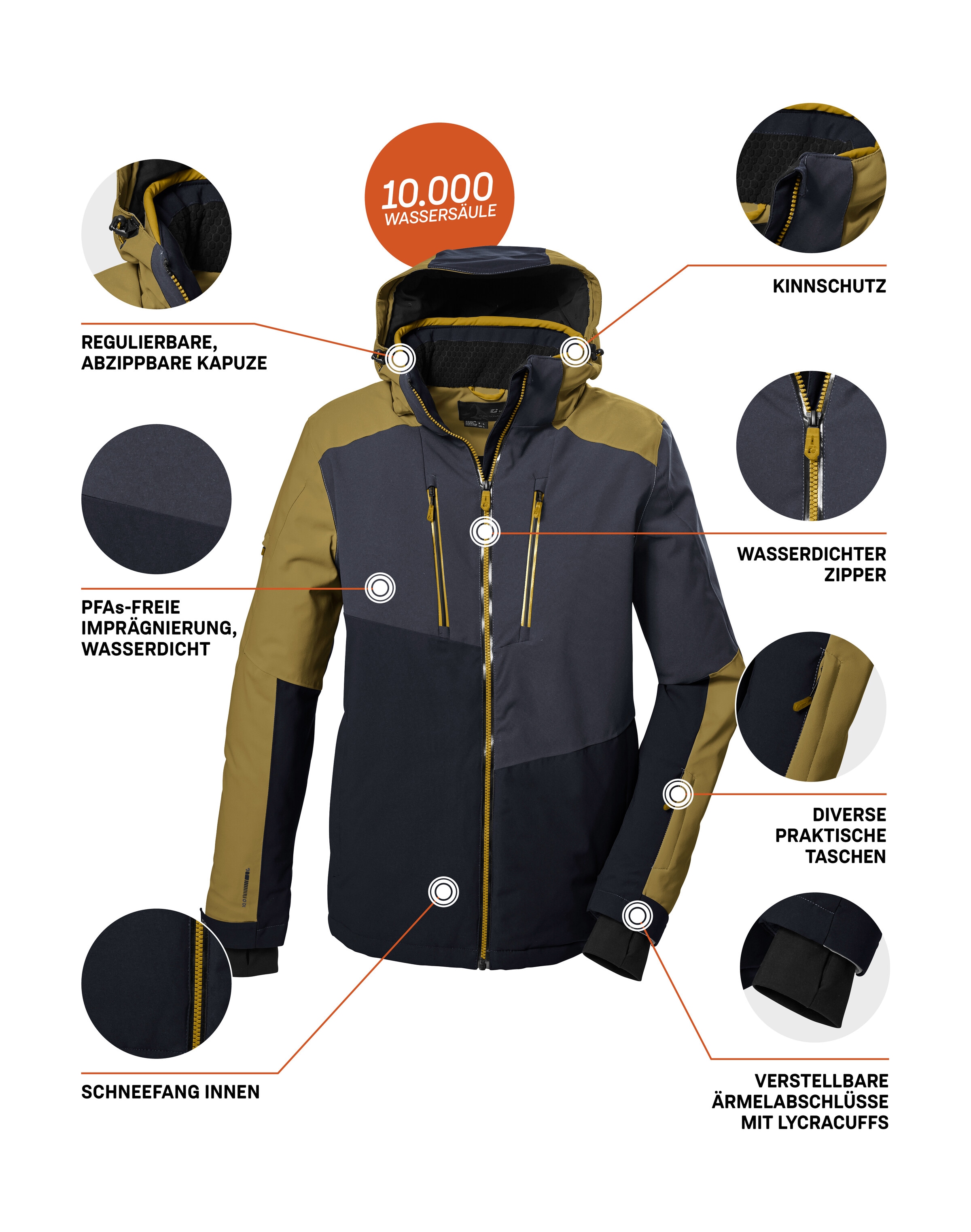 Killtec Skijacke »KSW 70 MN SKI JCKT«, Wasserdichte, atmungsaktive Herrenjacke mit Schneefang und Taschen