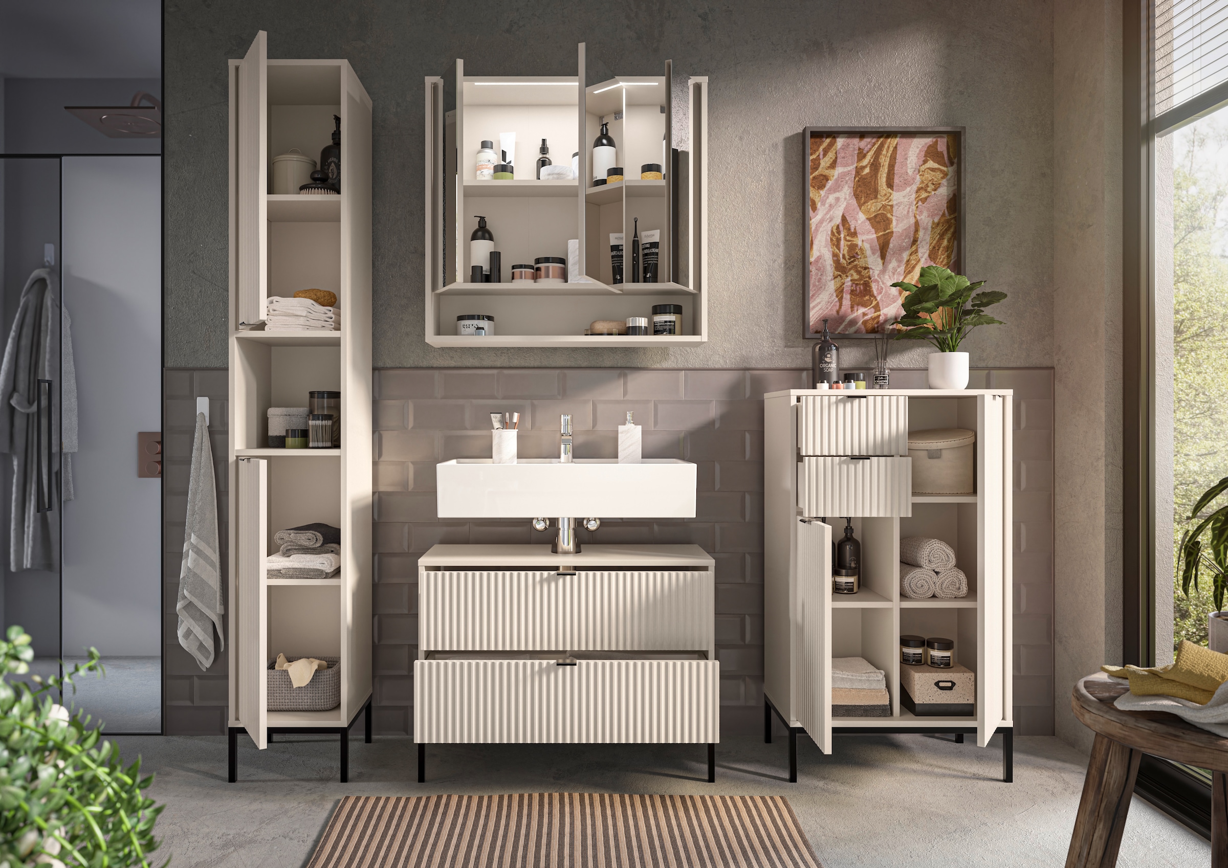 BASIC by Balculina Waschbeckenunterschrank »Lucera BxHxT 80x60x32 cm« 1 Stk. tlg. Breite 80cm, Unterflurauszug, Metallfüße