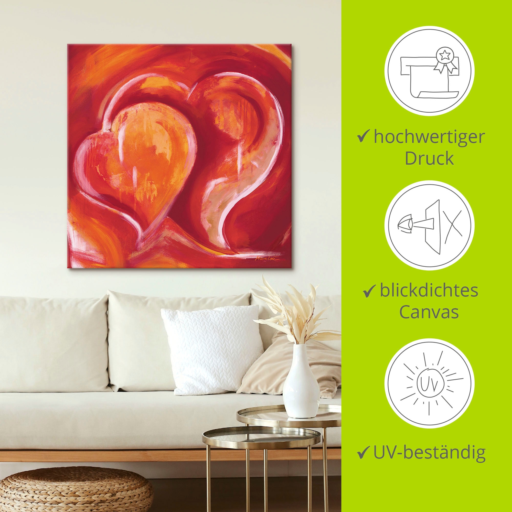 Artland Wandbild »Abstrakte Herzen - Rot« Herzbilder 1 Stk. tlg. als Leinwandbild, Poster in verschied. Größen