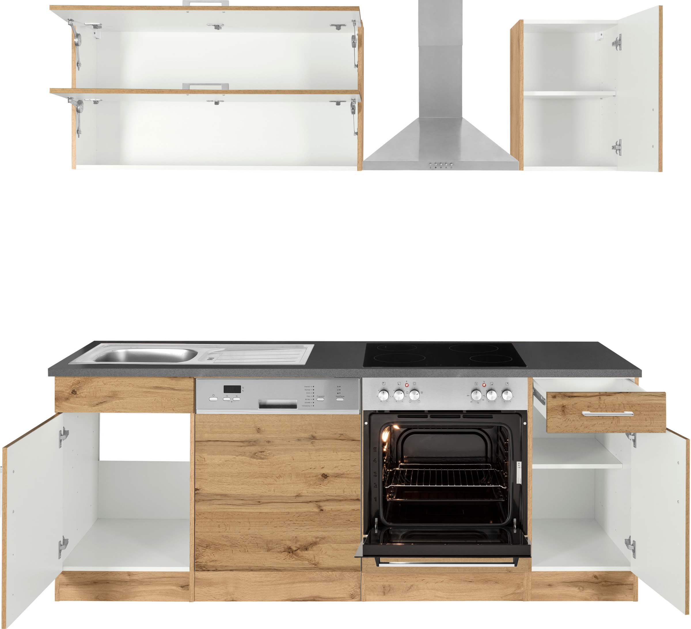 KOCHSTATION Küchenzeile »KS-Colmar« mit E-Geräten, Breite 210 cm