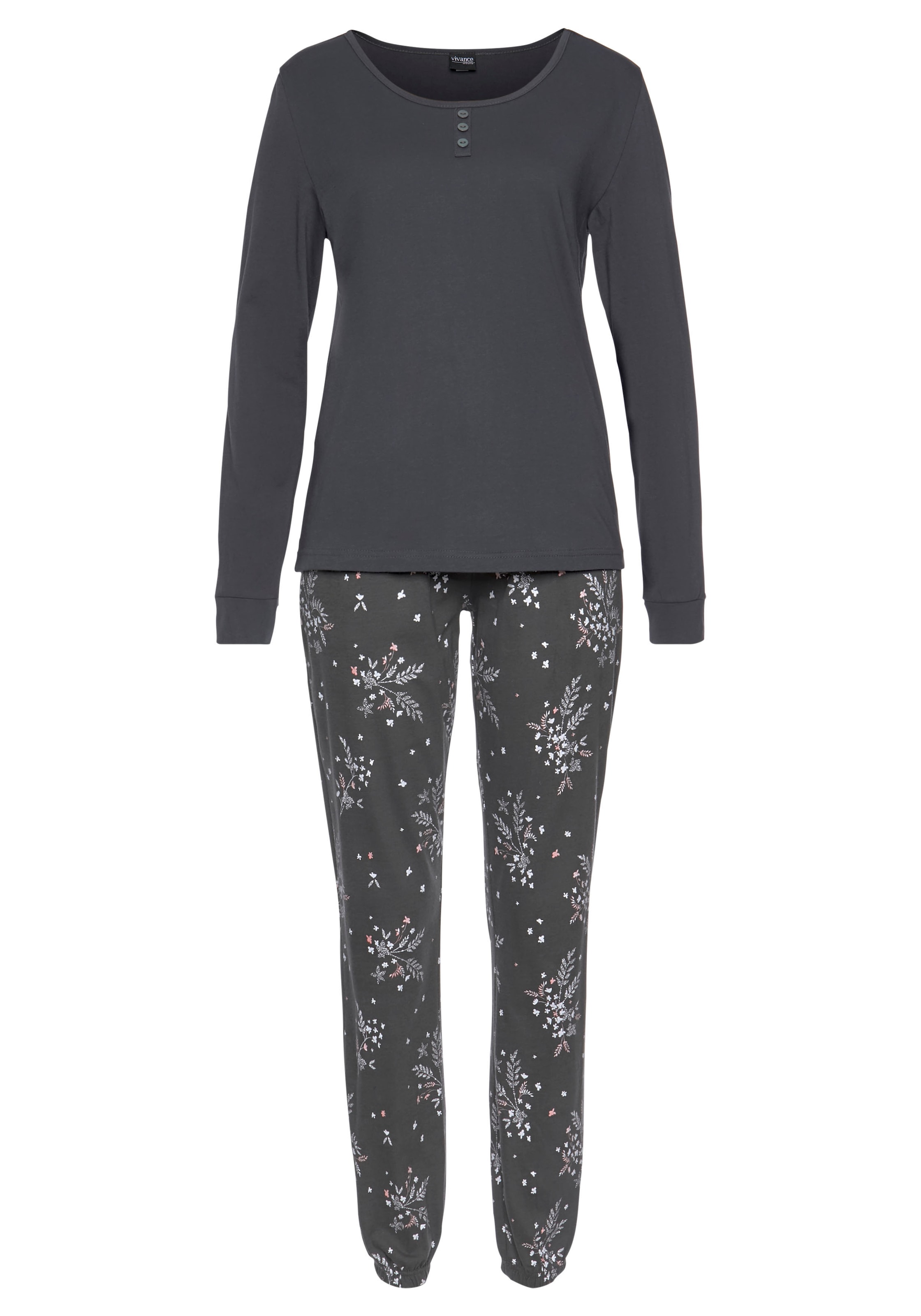 Vivance Dreams Pyjama, (2 tlg.), mit Hortensienmuster
