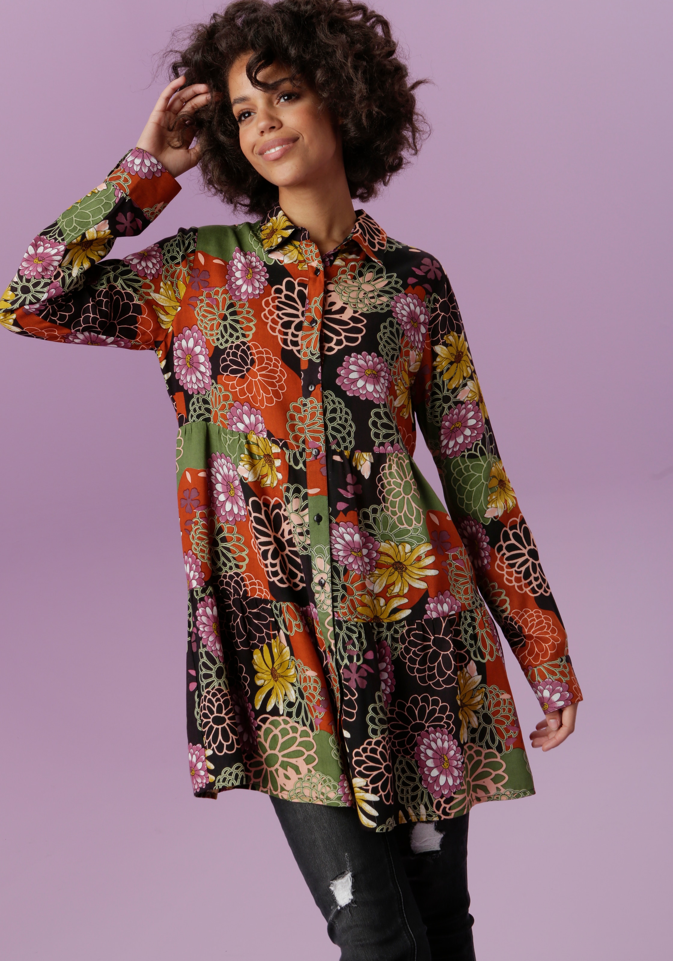 Aniston CASUAL Hemdbluse, mit großflächigem Blütendruck bei ♕