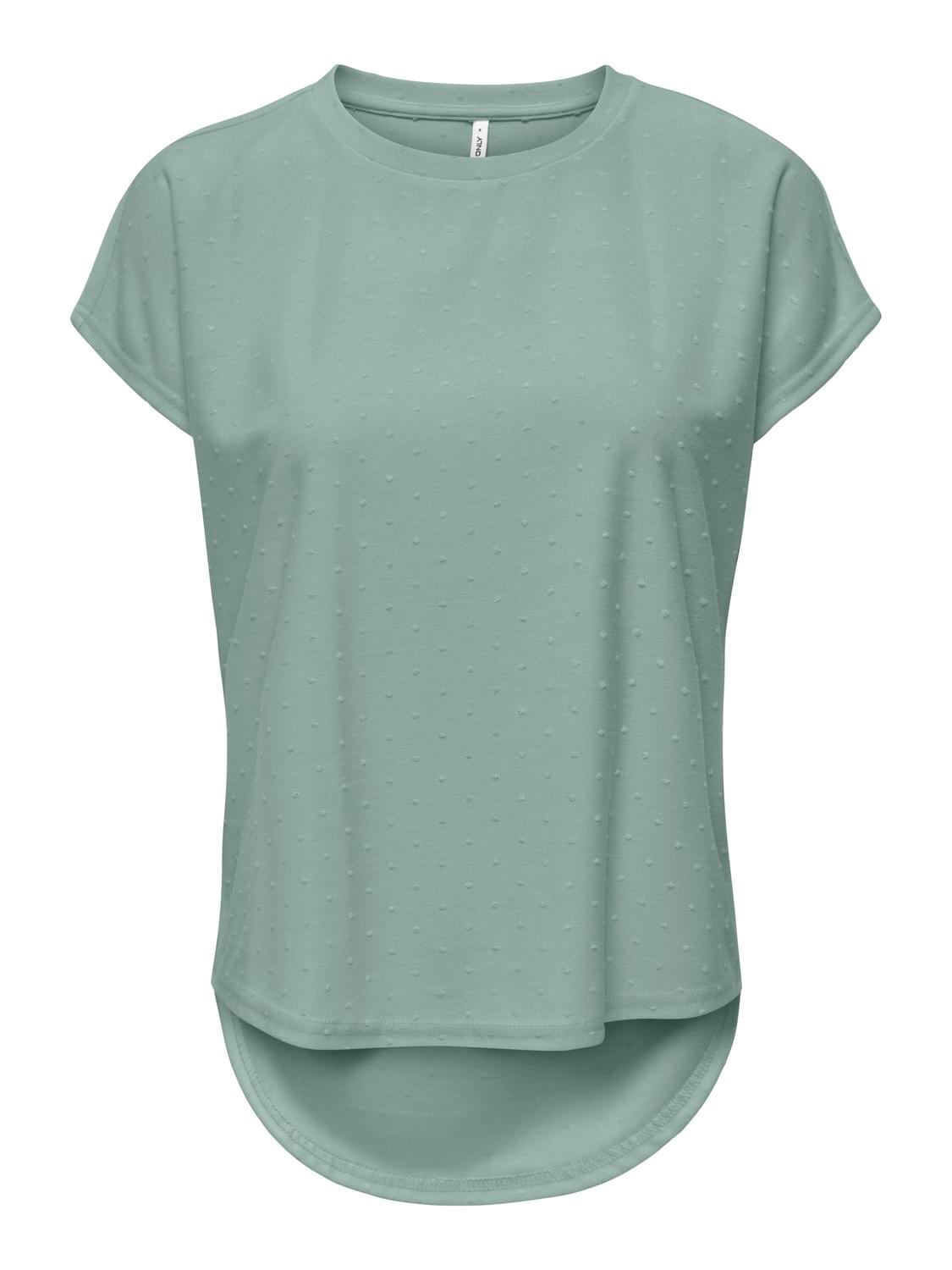 ONLY Kurzarmshirt »ONLMOLLY S/S O-NECK DOBBY TOP JRS« Materialmix, regular fit, Rundhals