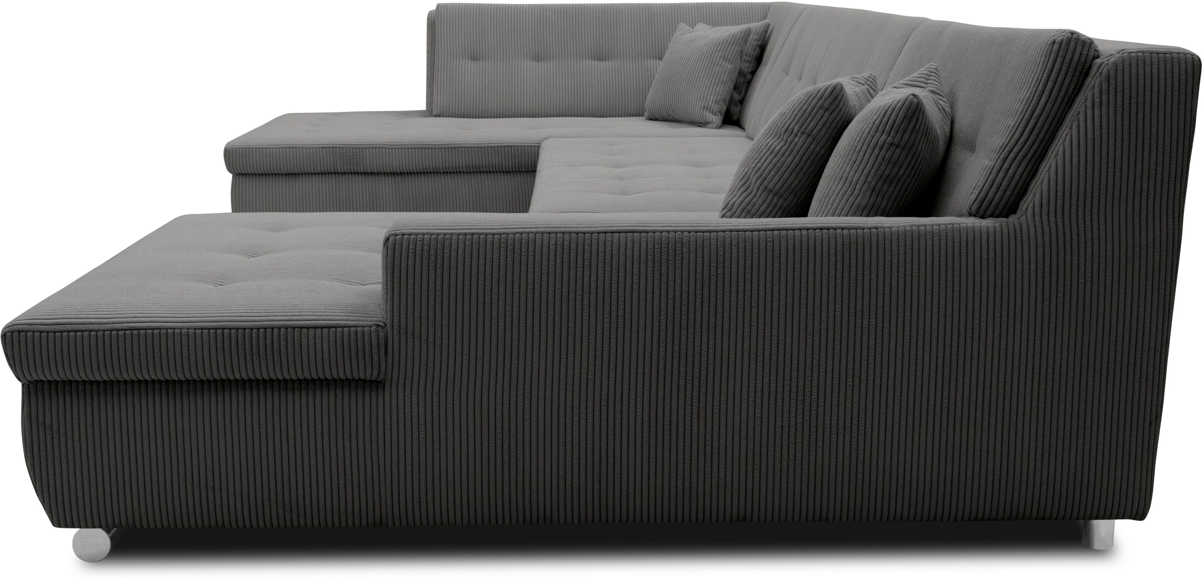 DOMO collection Wohnlandschaft »Treviso incl. Zierkissen, moderne Steppung, XXL: B/T/H: 364/201/83 cm«, wahlweise mit Bettfunktion, in vielen Bezugsarten auch in Cord U-Form